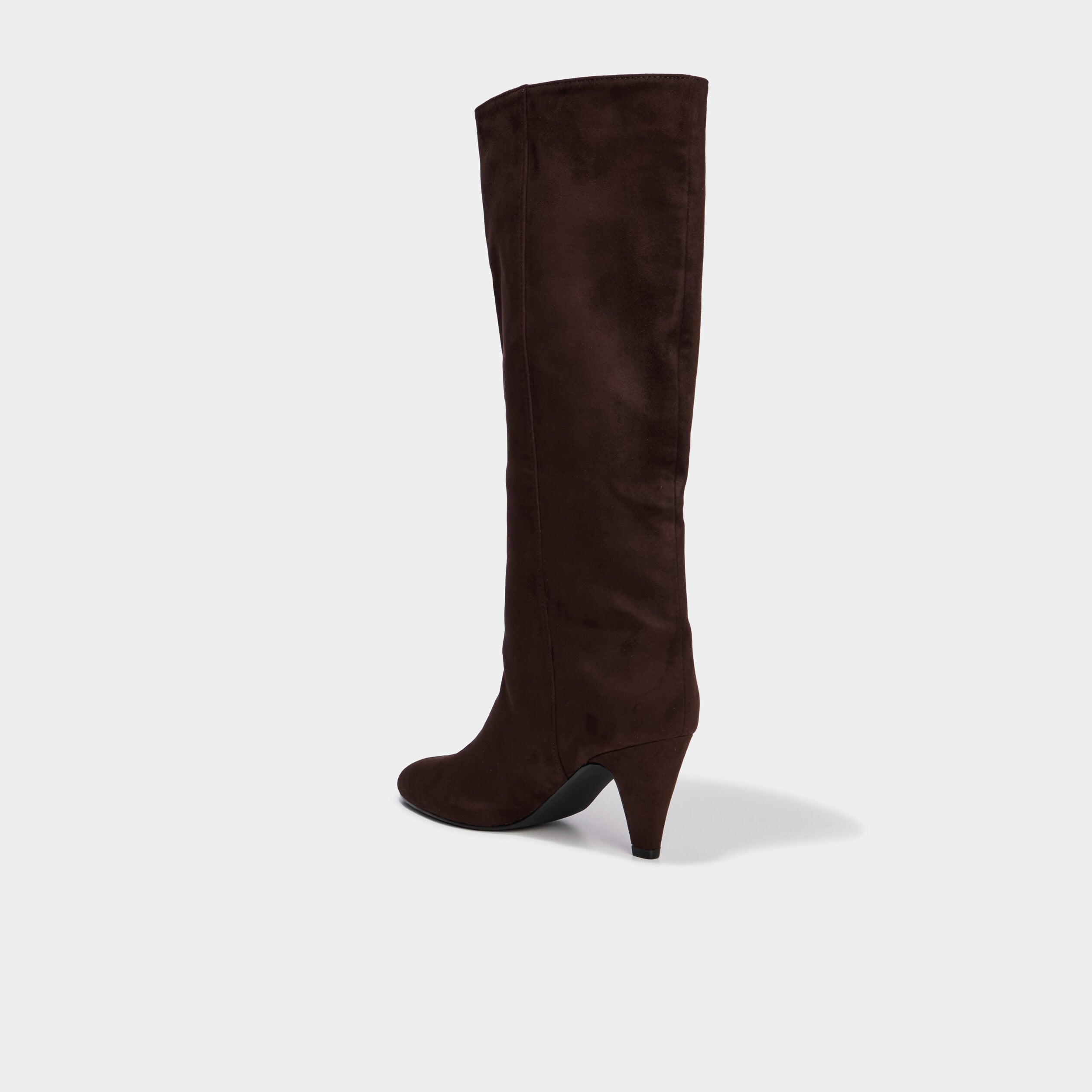 Bottes hautes kitten heel su&eacute;dine marron fonc&eacute; femme