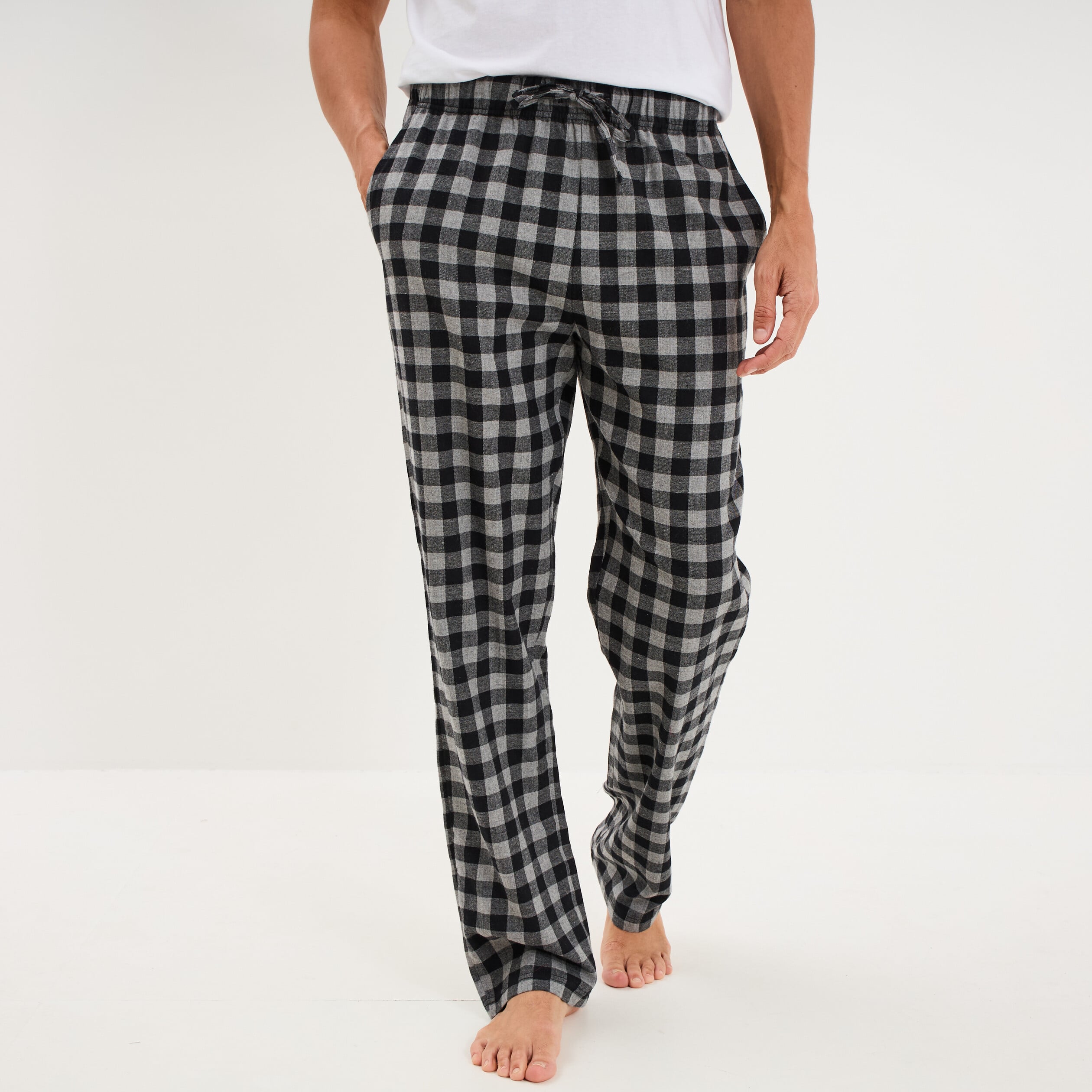 Pantalon de pyjama coton coupe droite gris moyen homme