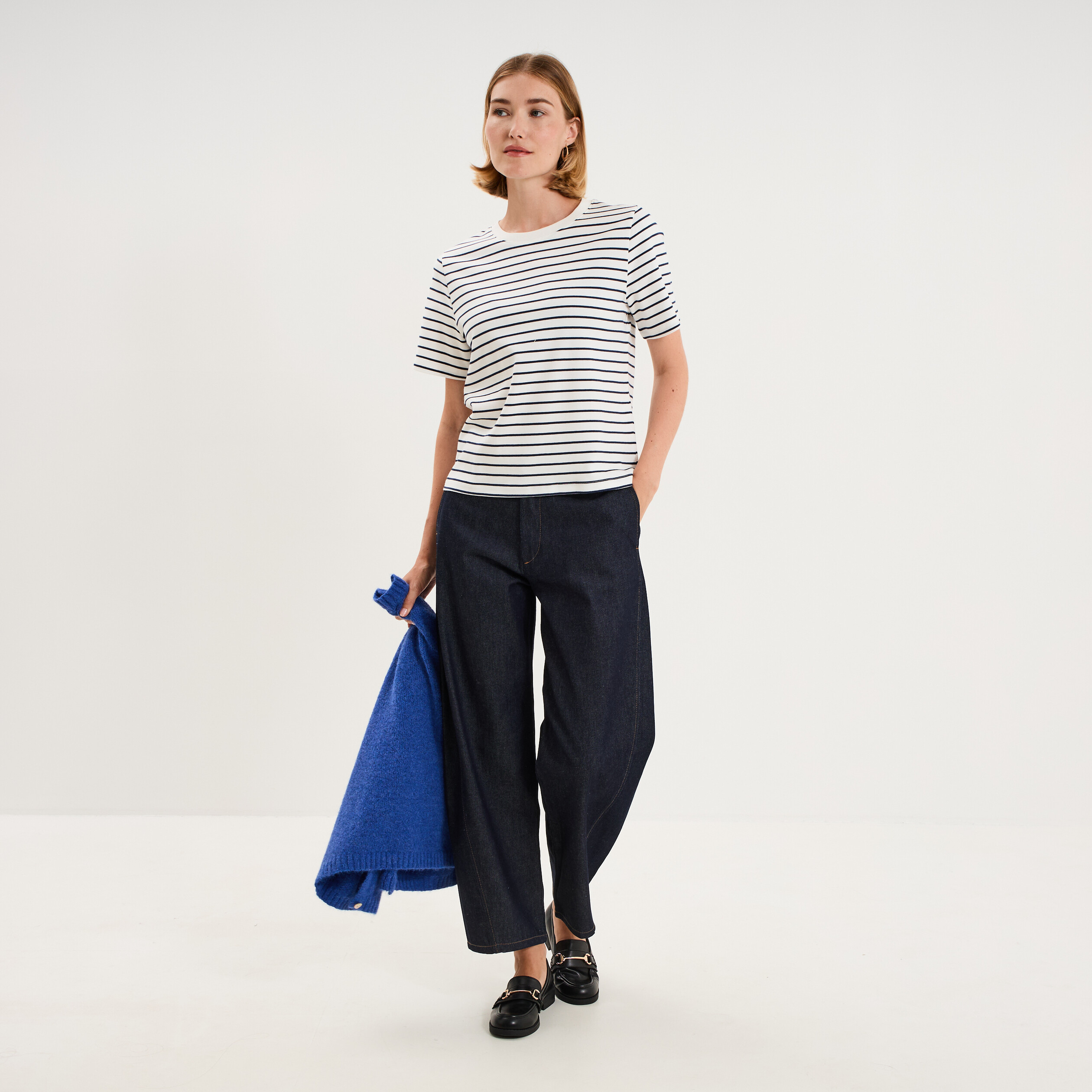 T-shirt manches courtes col rond &eacute;pais ecru femme