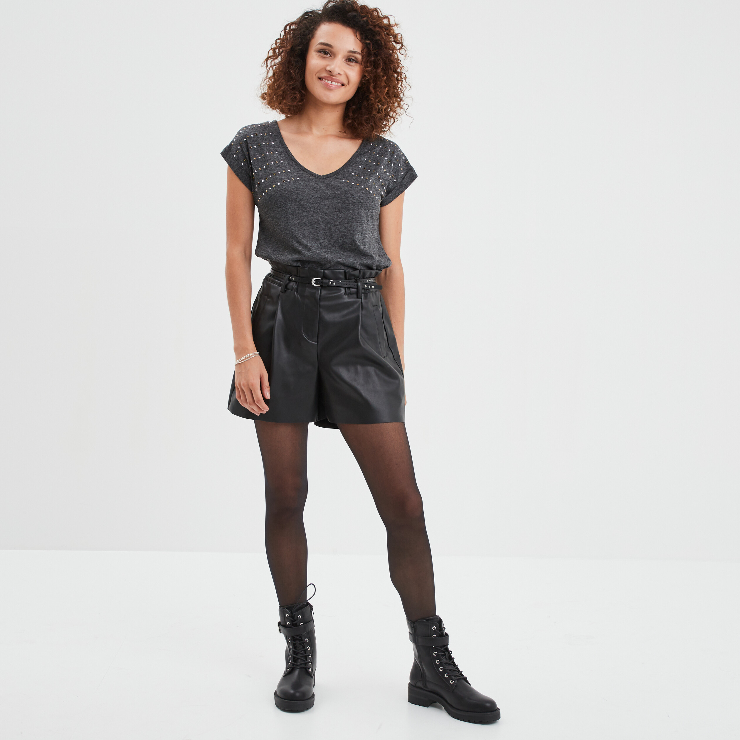 T-shirt avec clous oversize Liberto gris foncé femme
