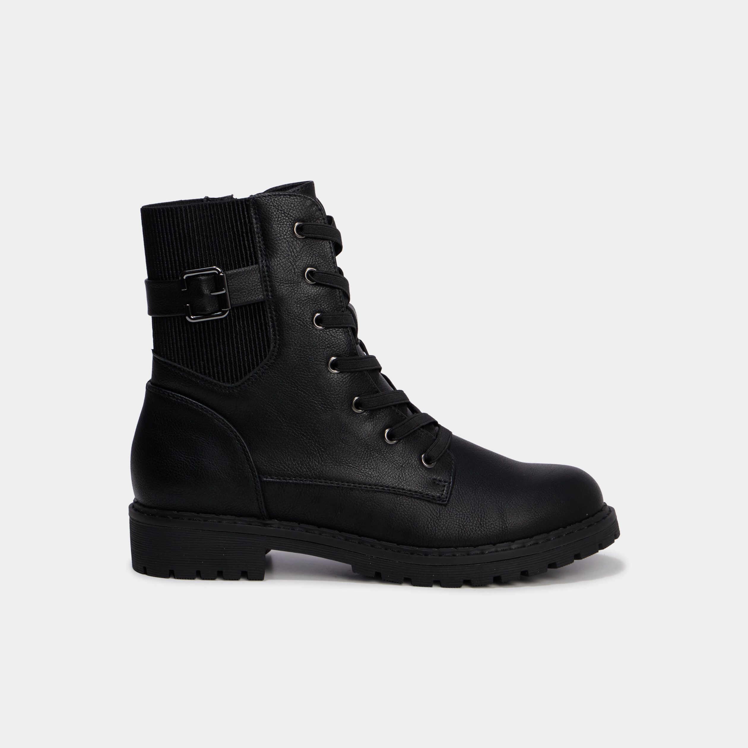 Boots crant&eacute;es zipp&eacute;es avec lacets noir femme