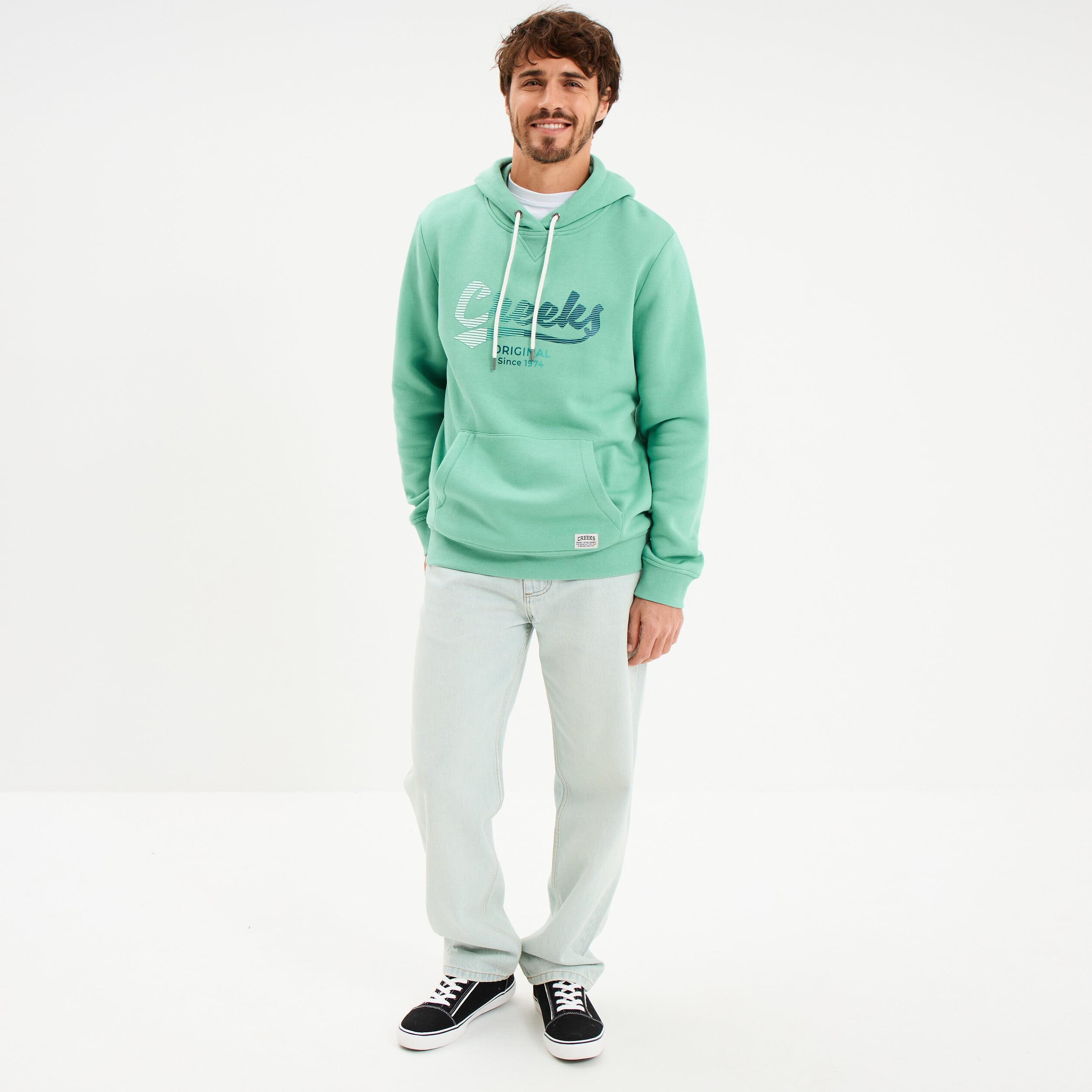Sweat hoodie molleton1 poche vert menthe homme