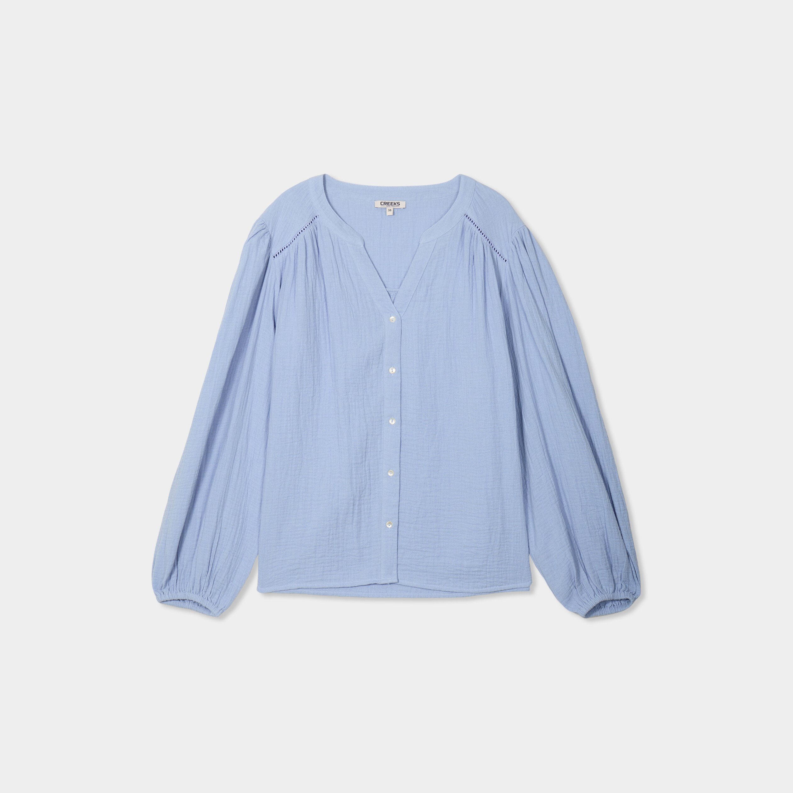 blouse col tunisien gaze de coton creeks bleu lavande femme Blouse col tunisien gaze de coton Creeks bleu lavande femme
