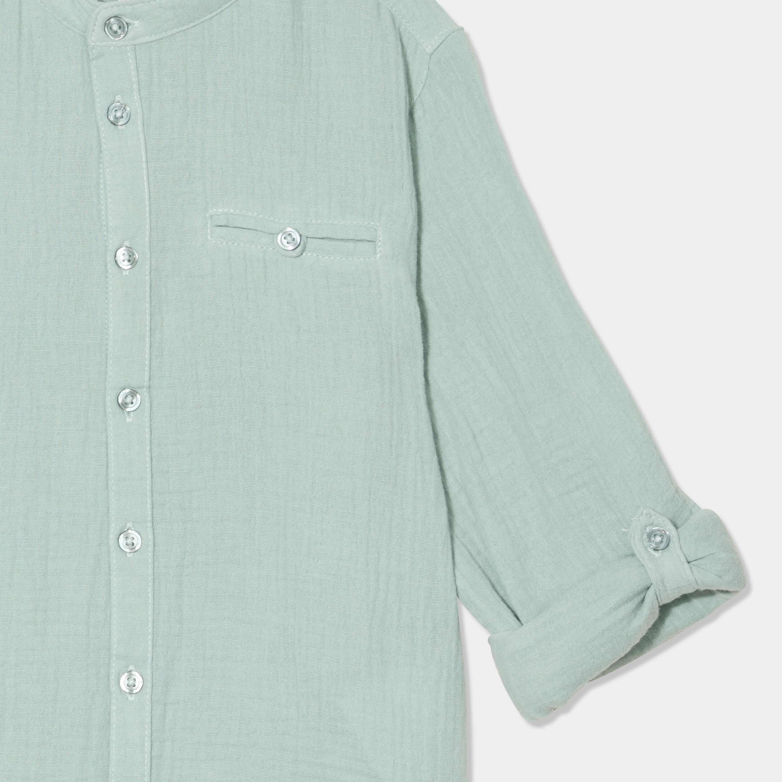 Chemise gaze coton manches retroussables vert kaki gar&ccedil;on