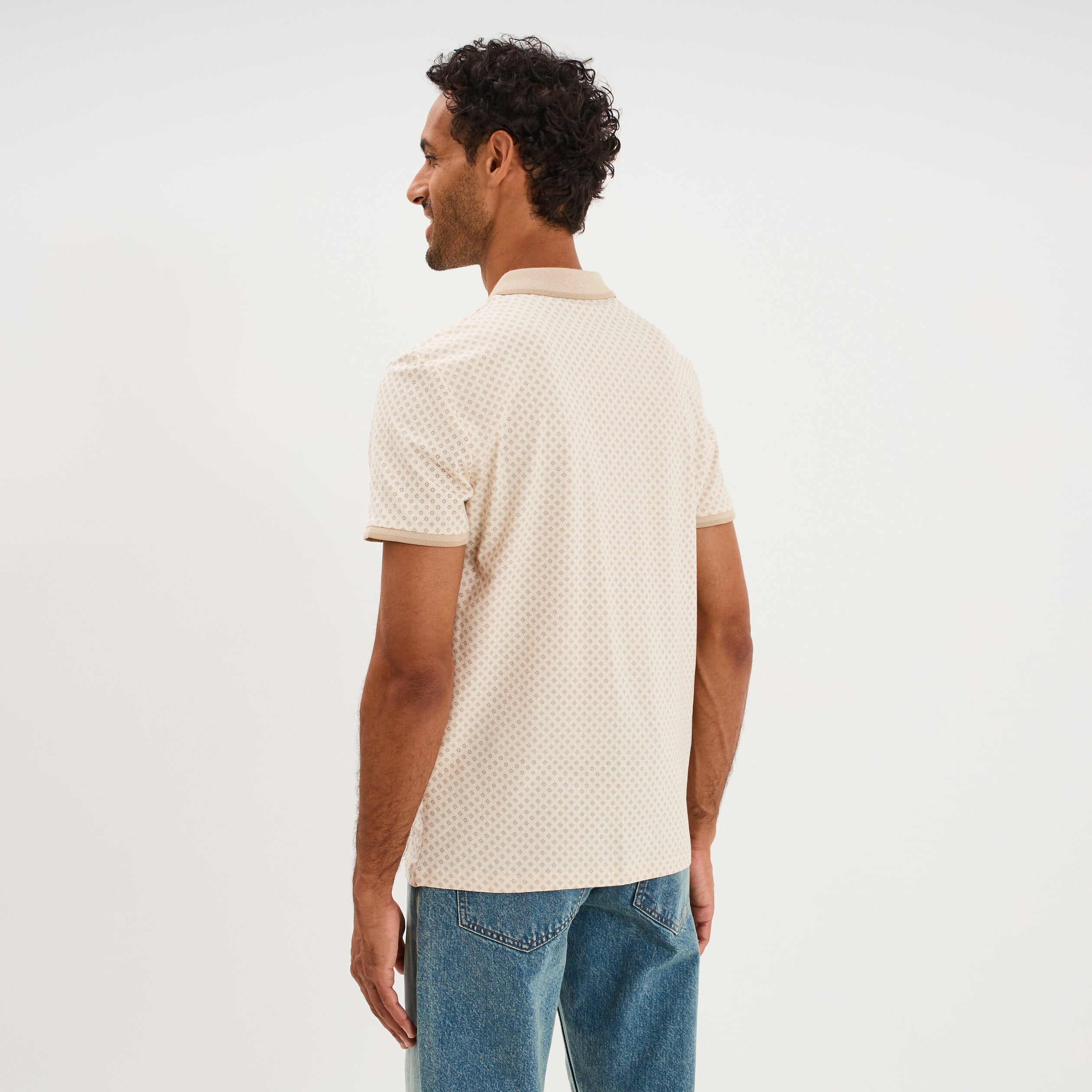 Polo slim manches courtes stretch beige homme