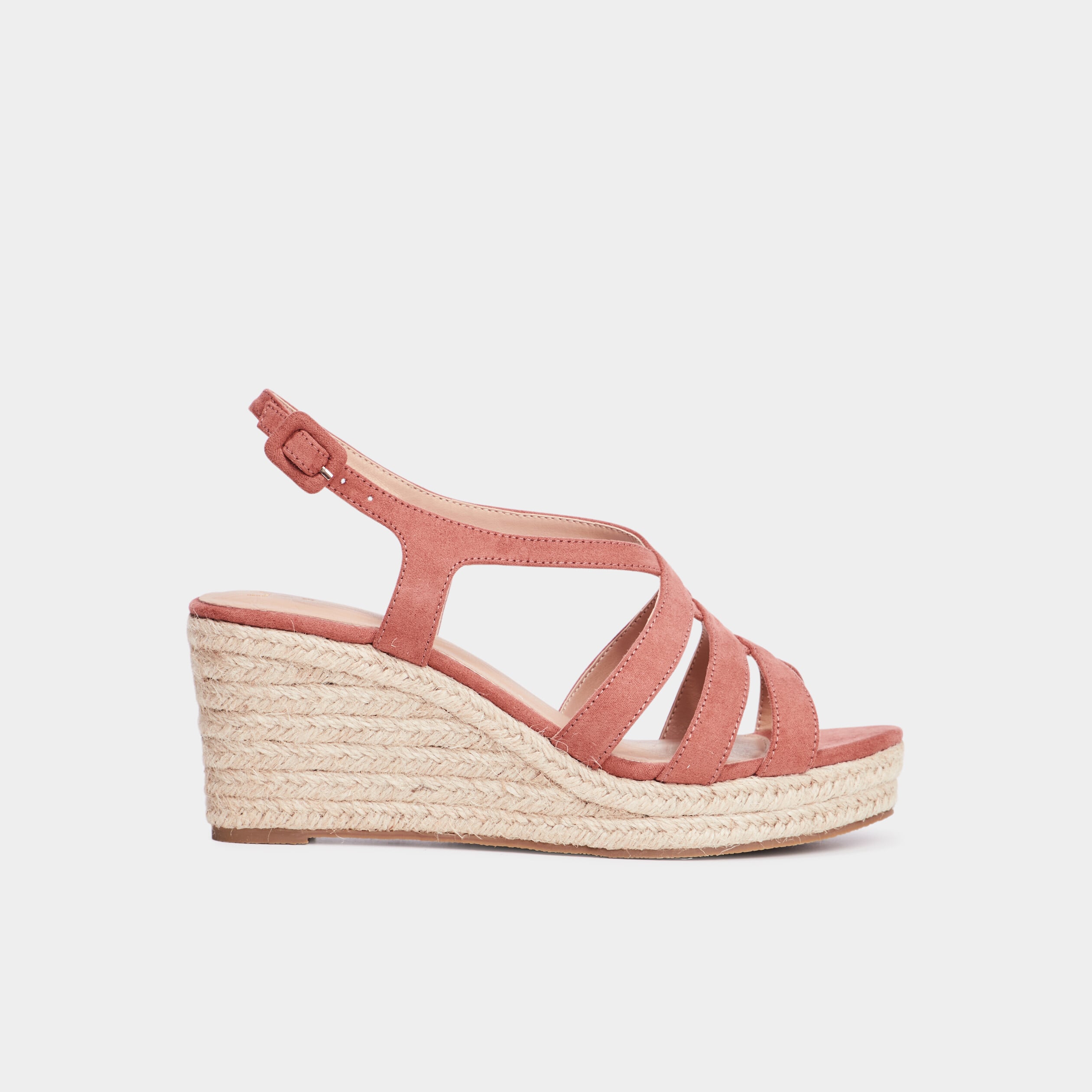 Sandales compens&eacute;es rose pastel femme