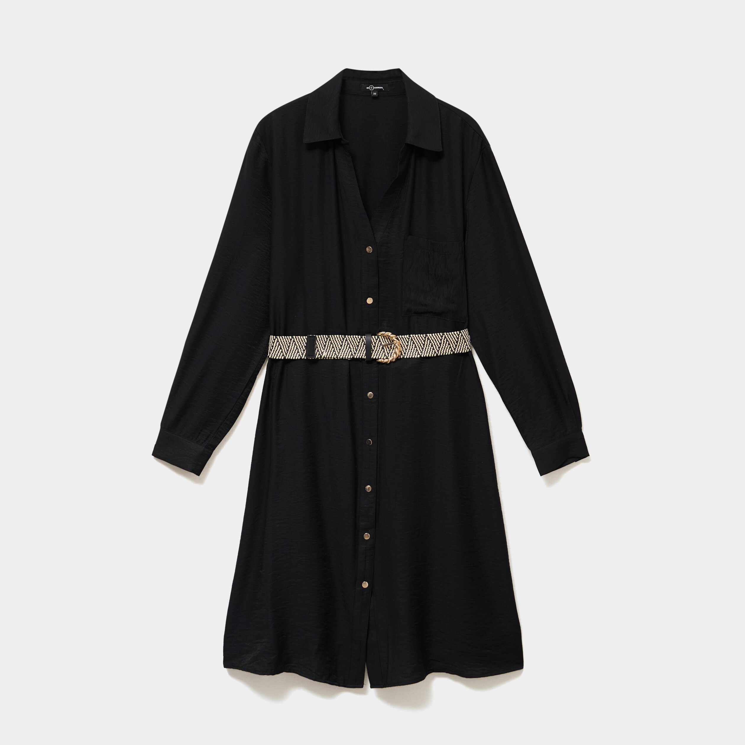 Robe chemise avec ceinture tress&eacute;e noir femme