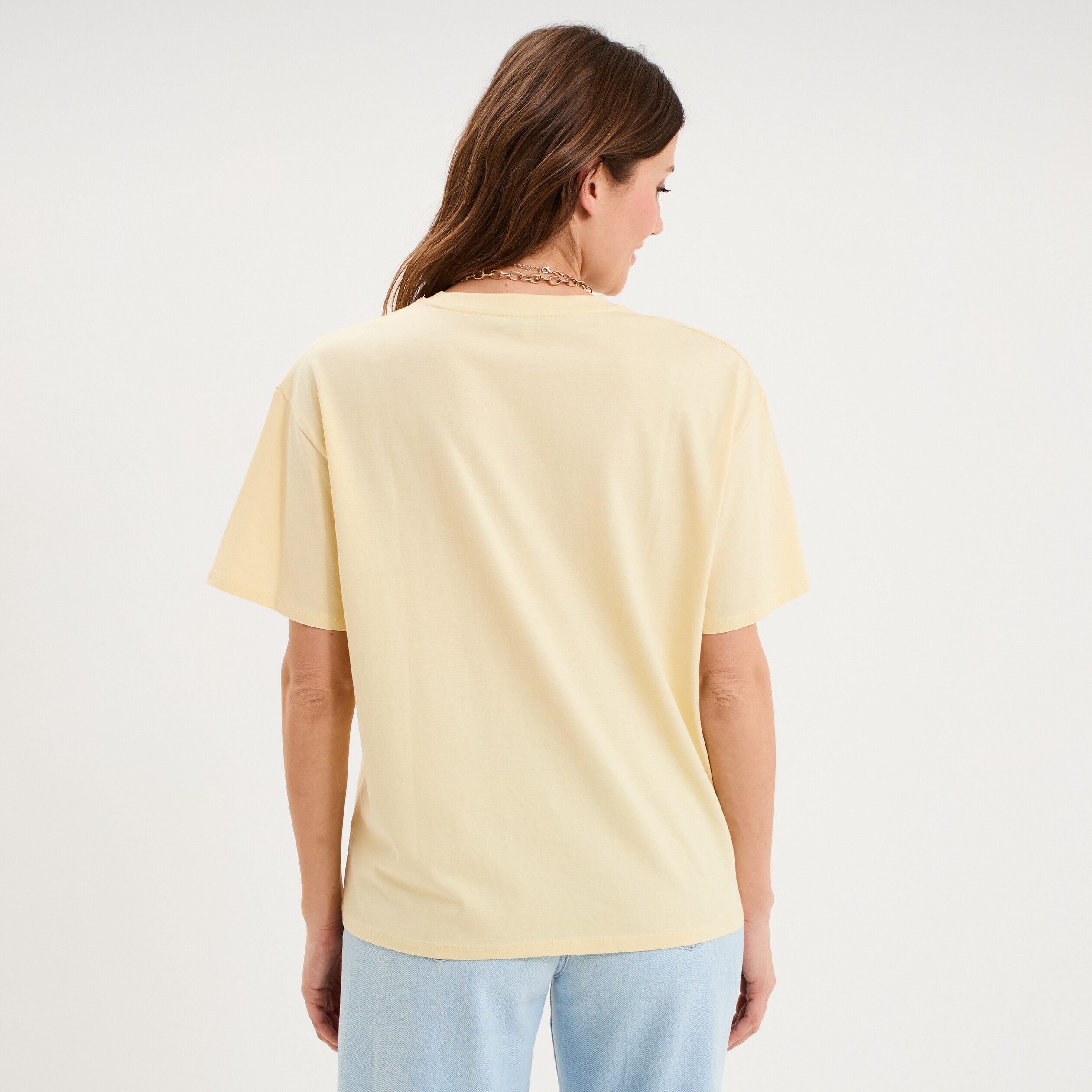 T-shirt droit manches courtes coton jaune clair femme