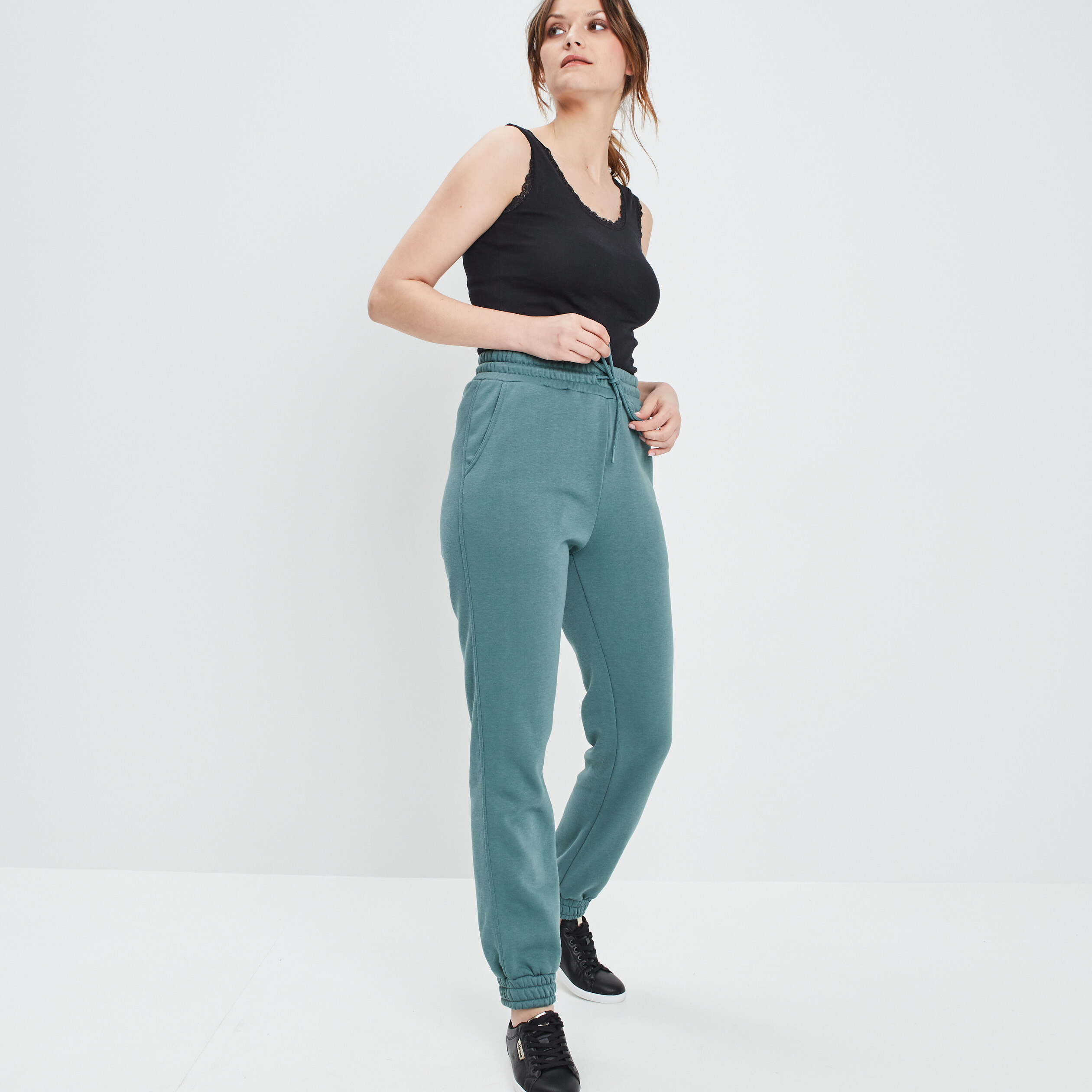pantalon jogging droit molleton vert emeraude femme Pantalon jogging droit molleton vert émeraude femme