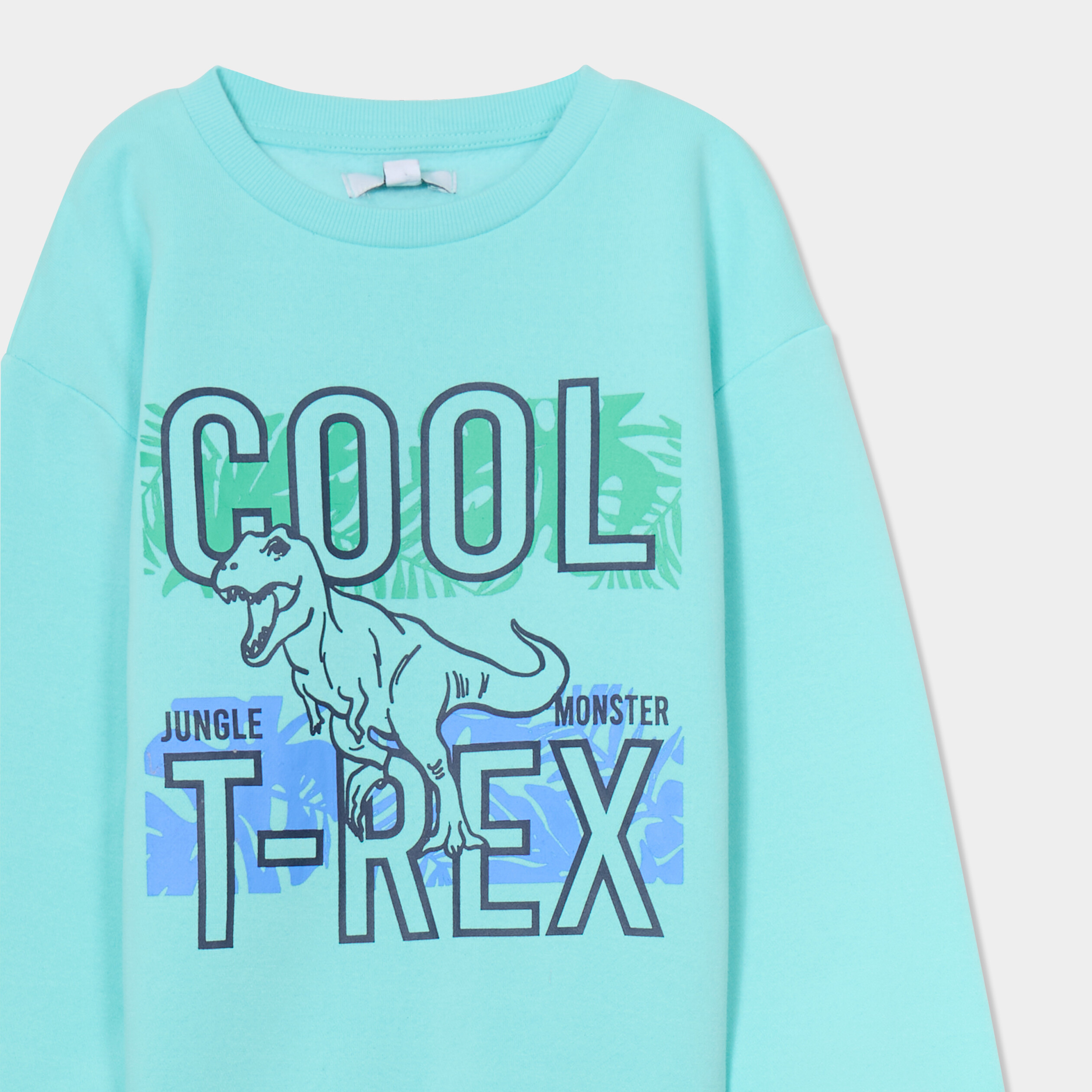 Sweat col rond manches longues bleu turquoise gar&ccedil;on