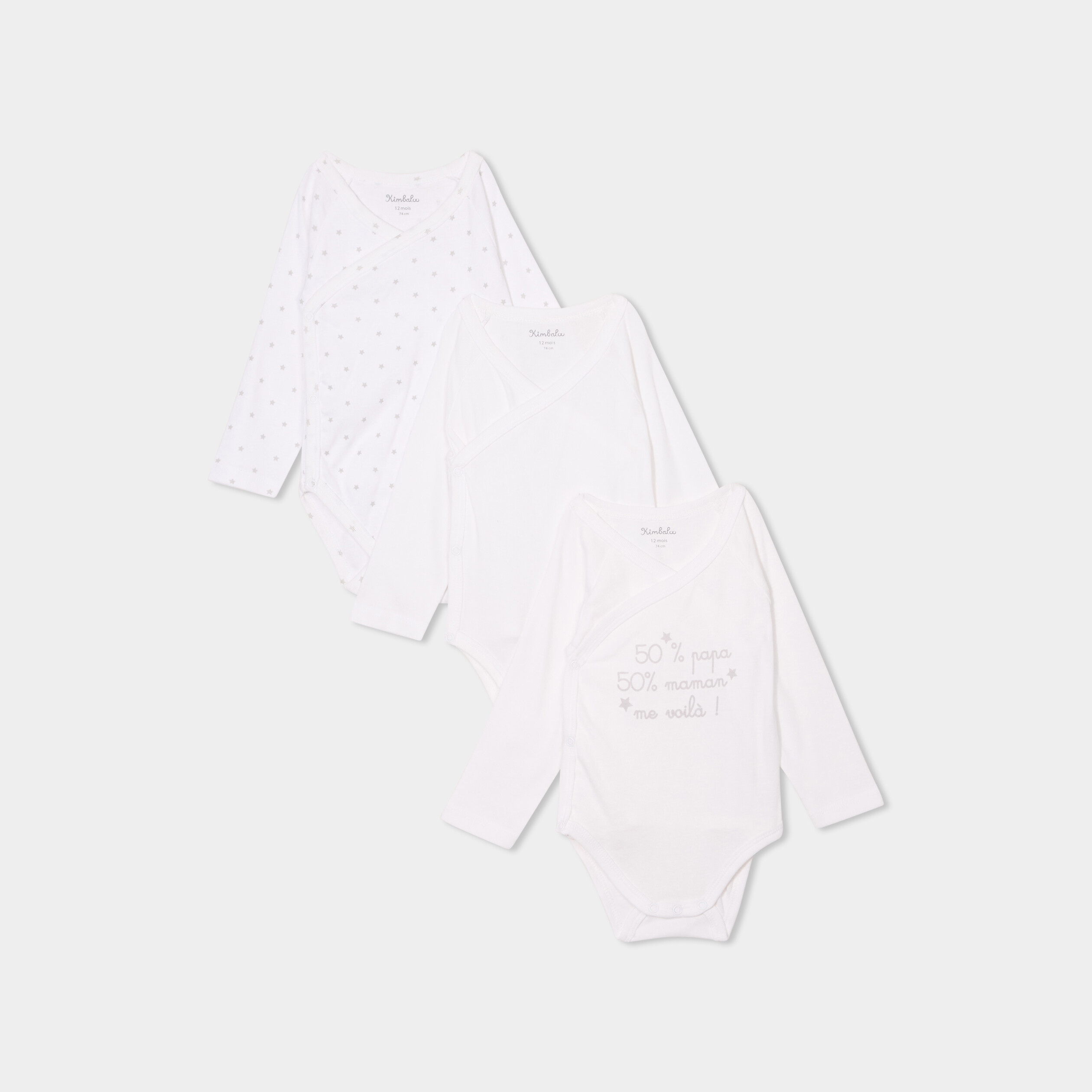 lot 3 bodies croises manches longues blanc bebe Lot 3 bodies croisés manches longues blanc bébé