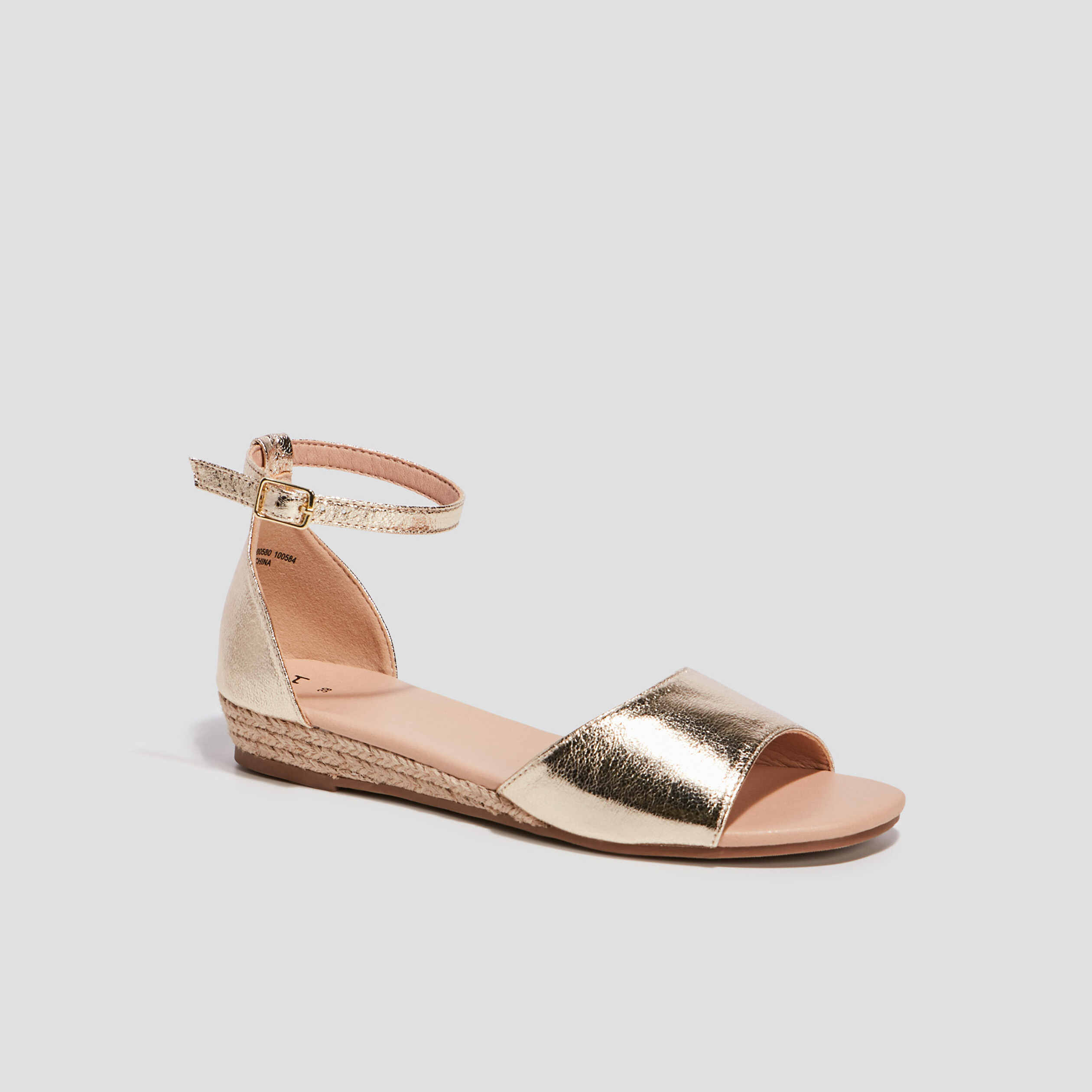 Sandales compens&eacute;es jaune or femme