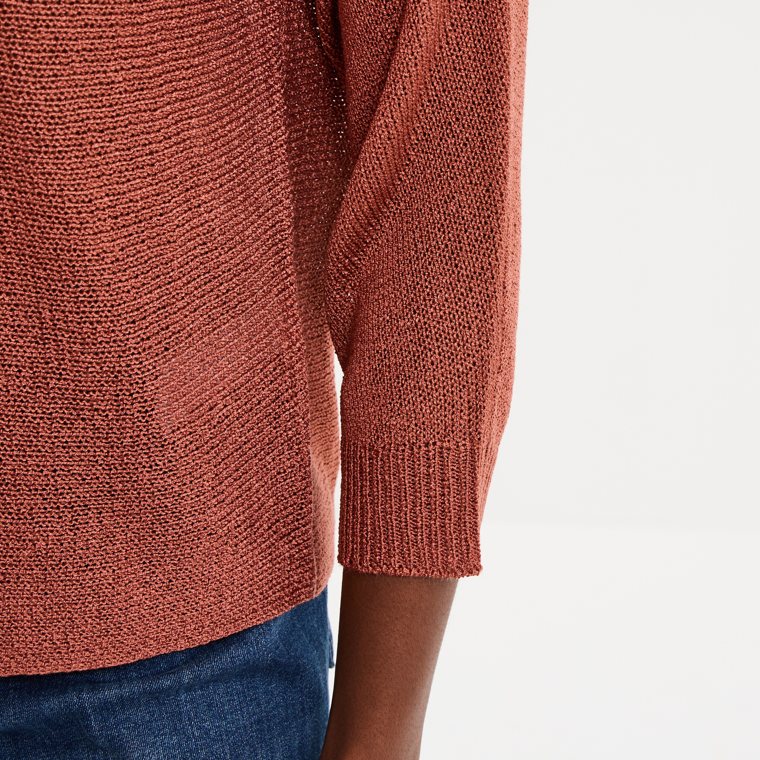 Pull droit col rond manches longues vieux rose femme