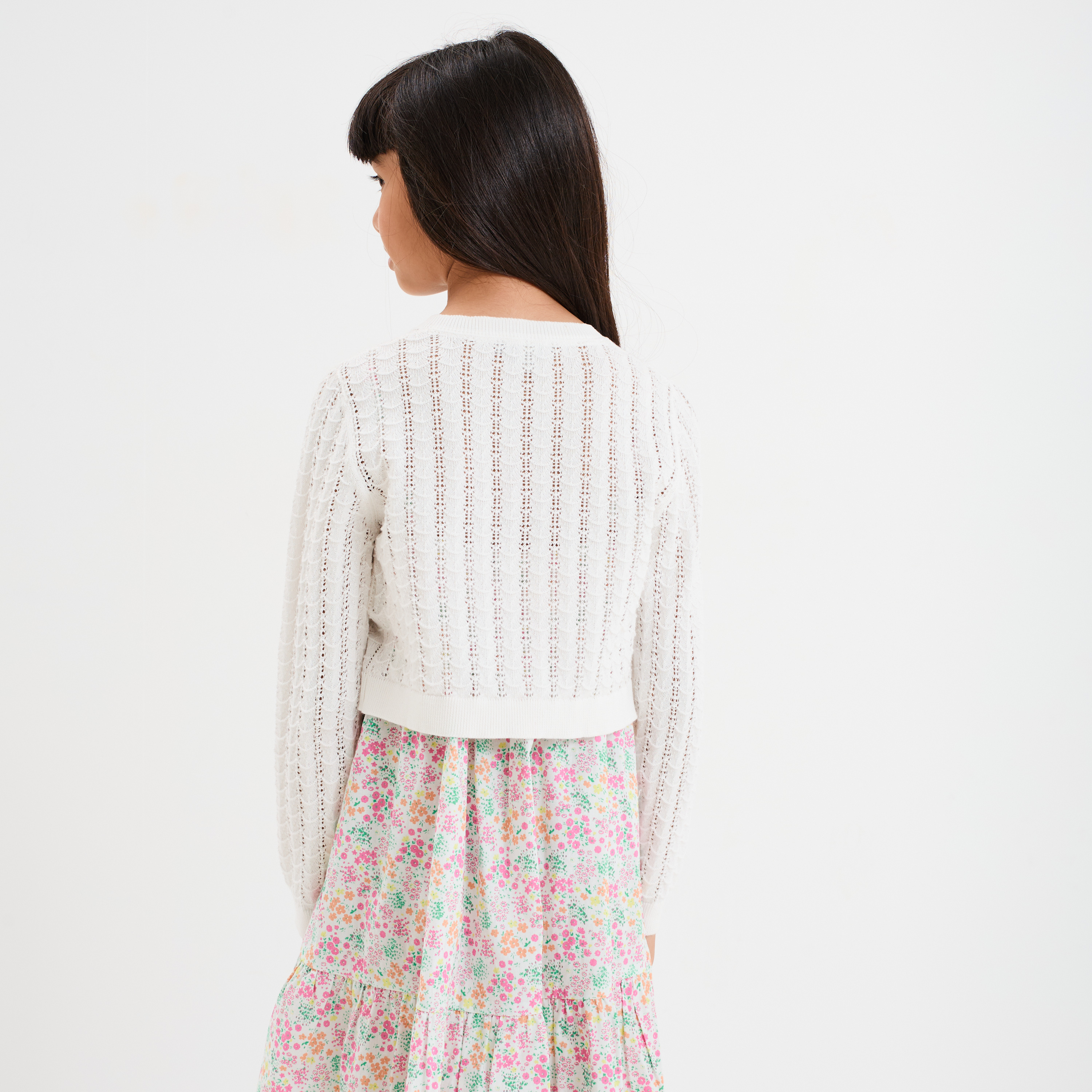 Gilet court manches longues coton ivoire fille