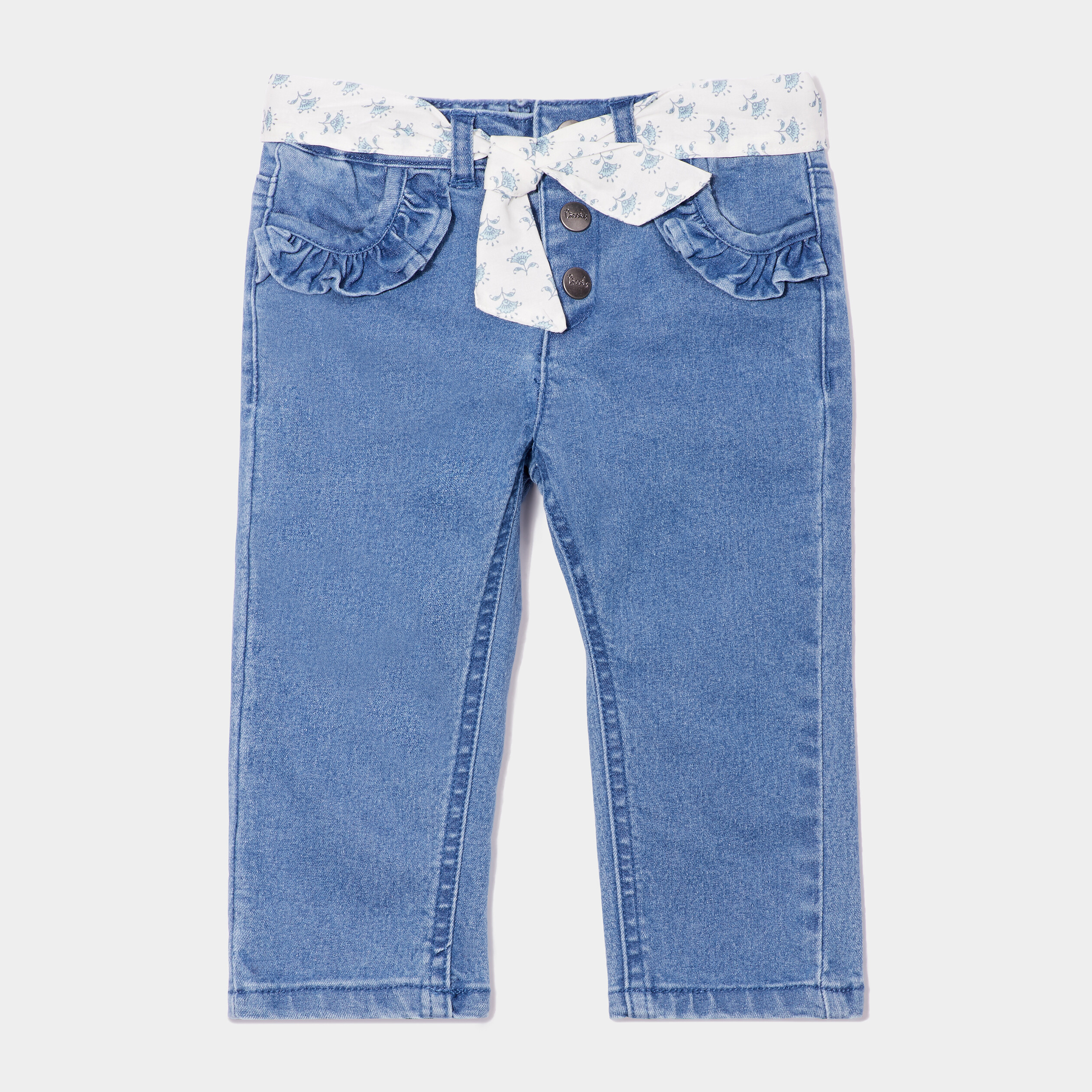 jeans regular ceinture foulard denim stone bebef Jeans regular ceinture foulard denim stone bébé fille