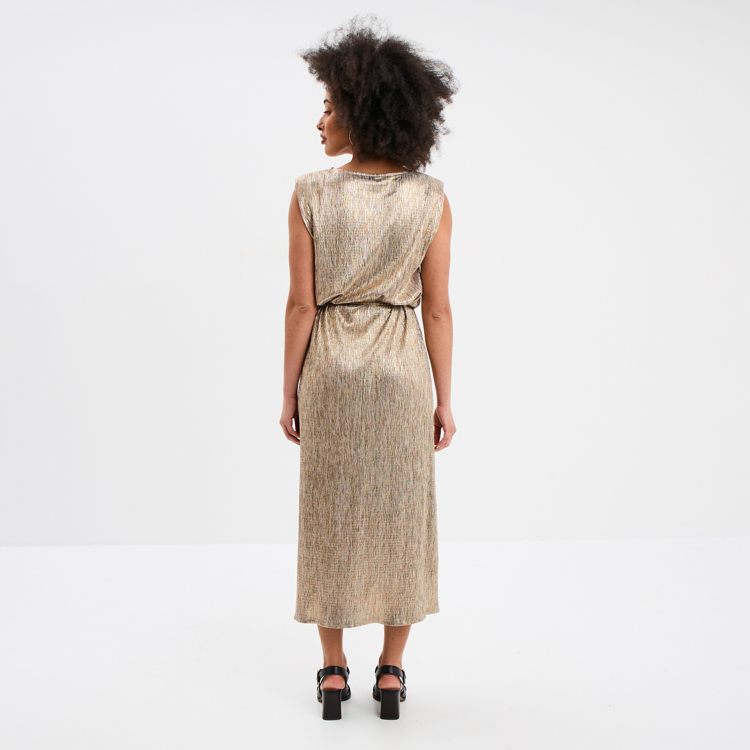 robe midi droite sans manches jaune or femme Robe midi droite sans manches jaune or femme
