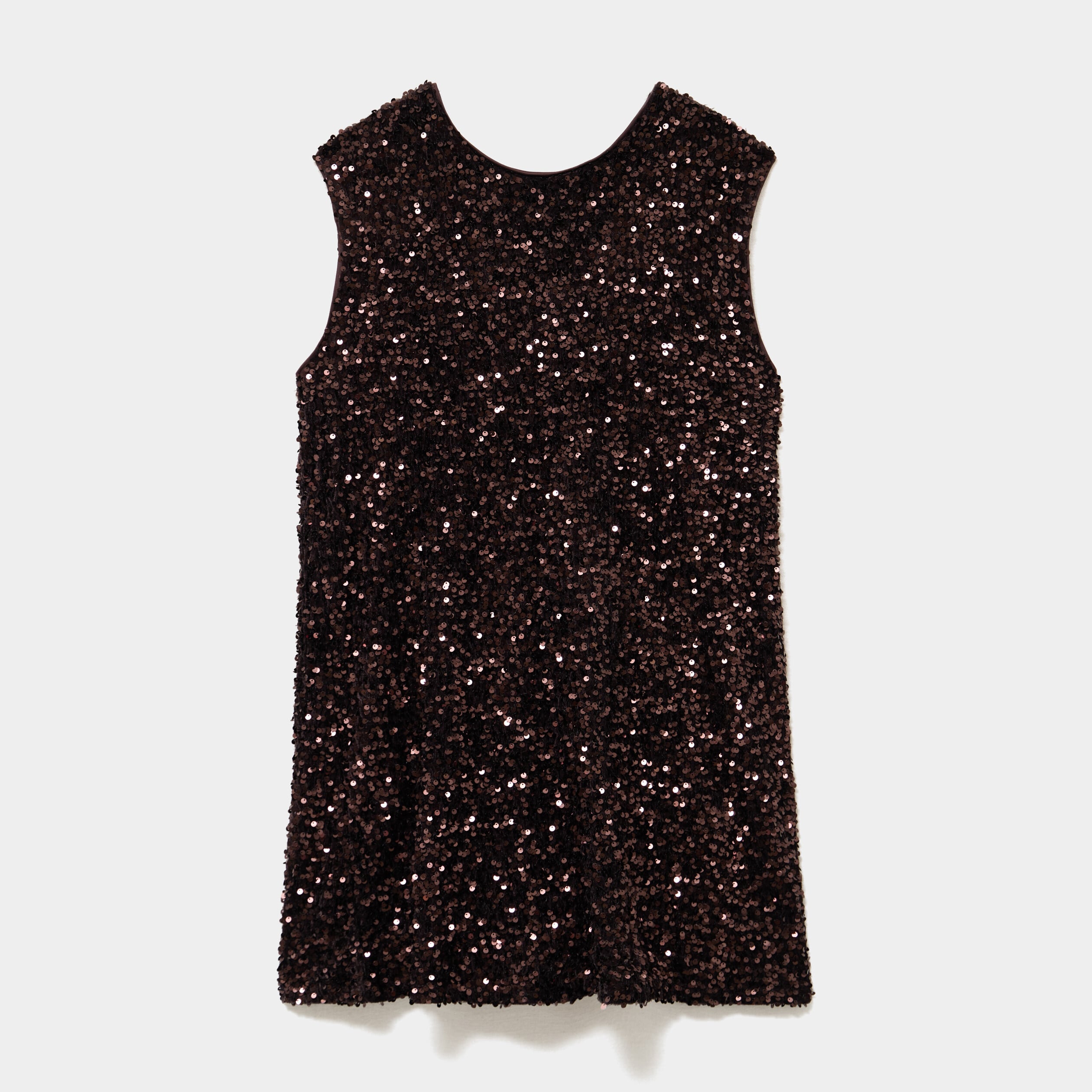 Robe courte &agrave; sequins sans manches marron fonc&eacute; femme