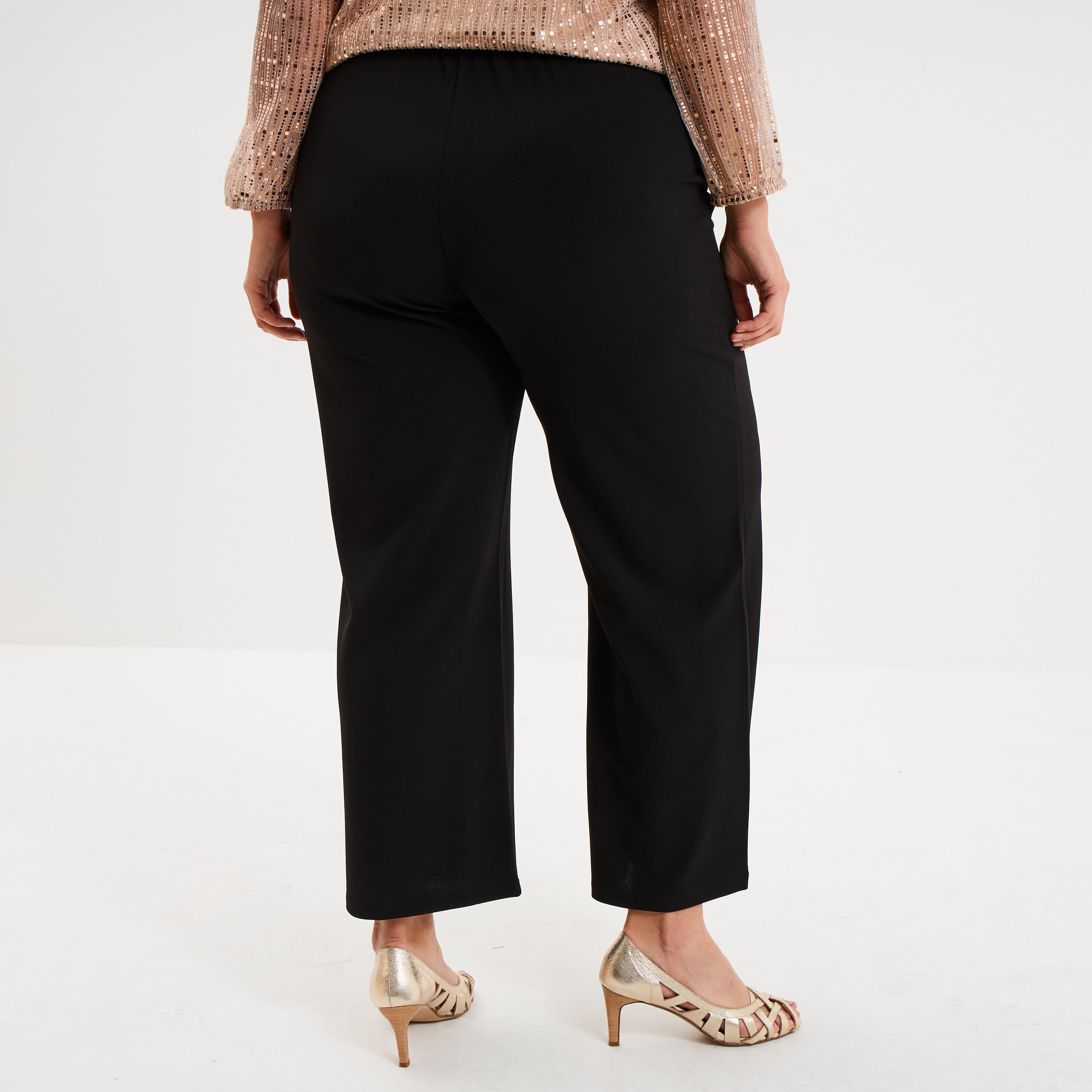Pantalon large &agrave; pont noir femme grande taille