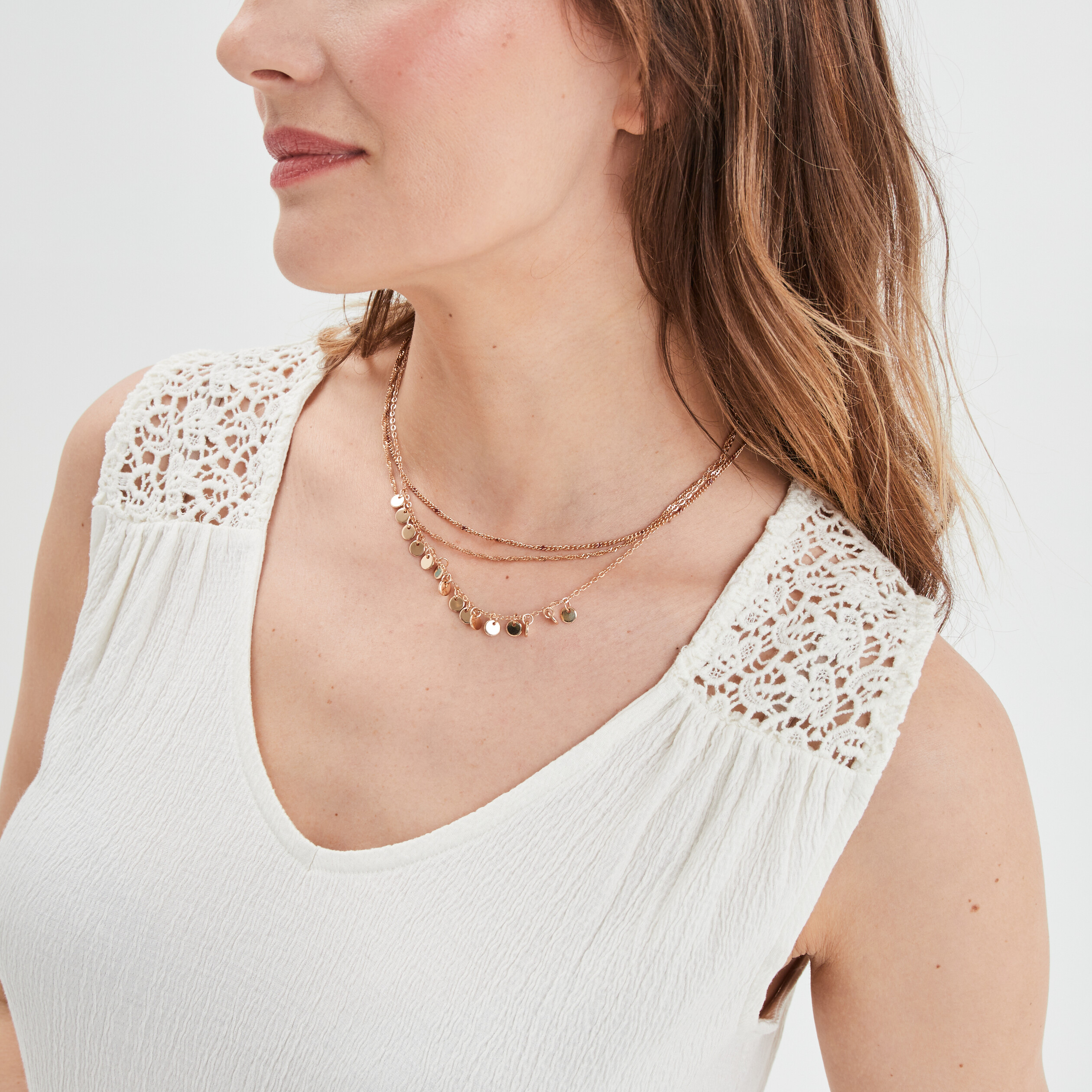 debardeur epaules macrame col en v blanc femme Débardeur épaules macramé col en V blanc femme