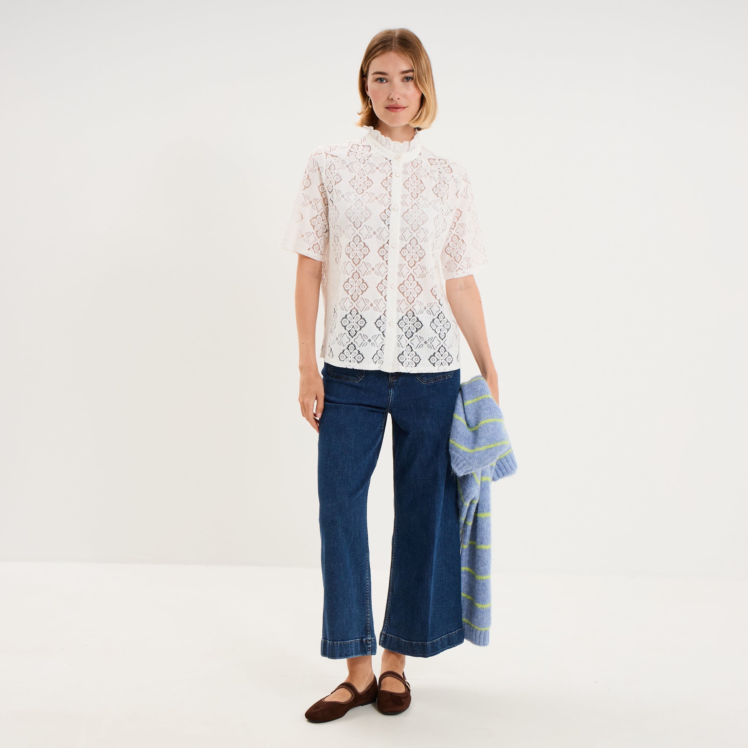 Chemise en dentelle col victorien blanc femme
