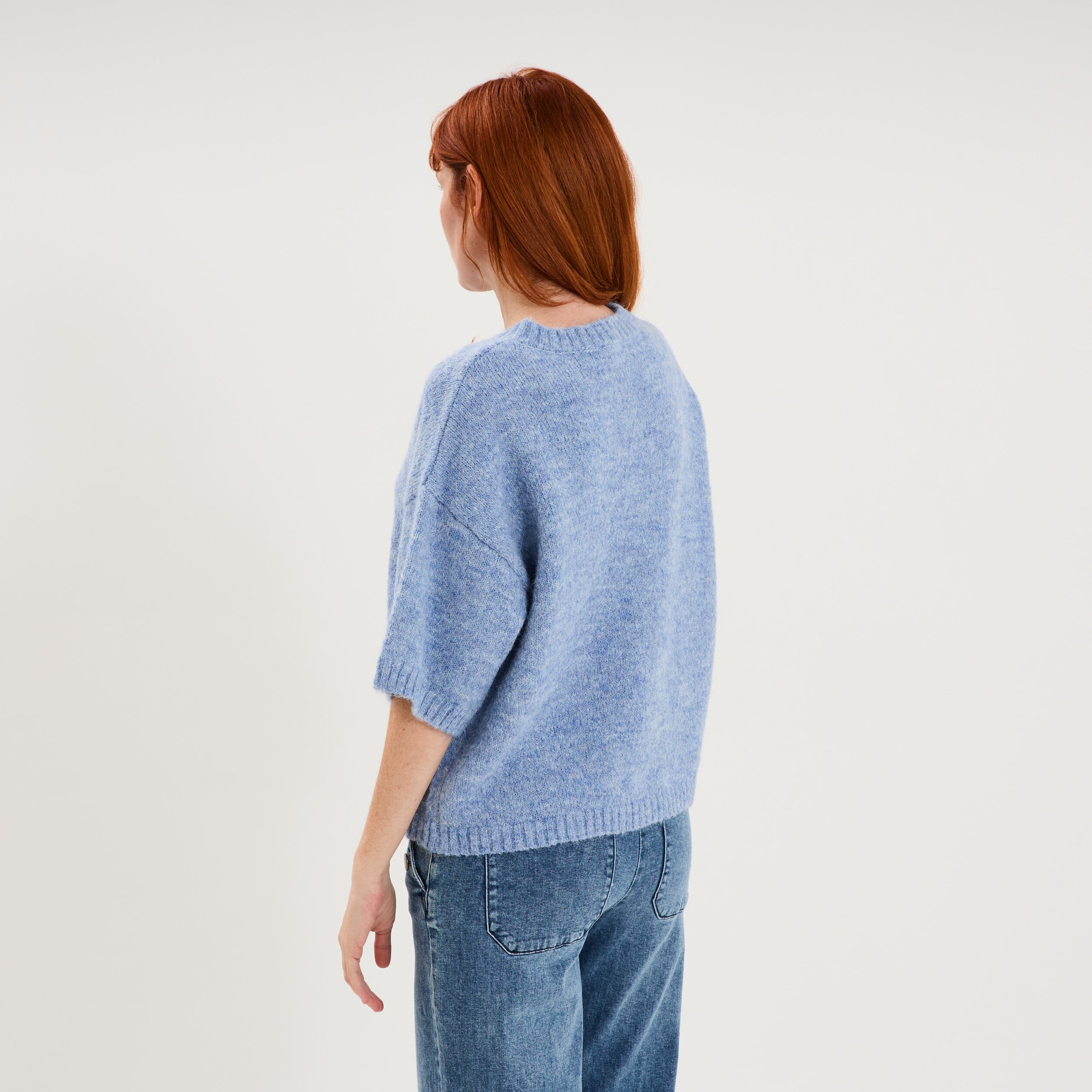 Gilet boutonn&eacute; manches courtes col rond bleu ciel femme