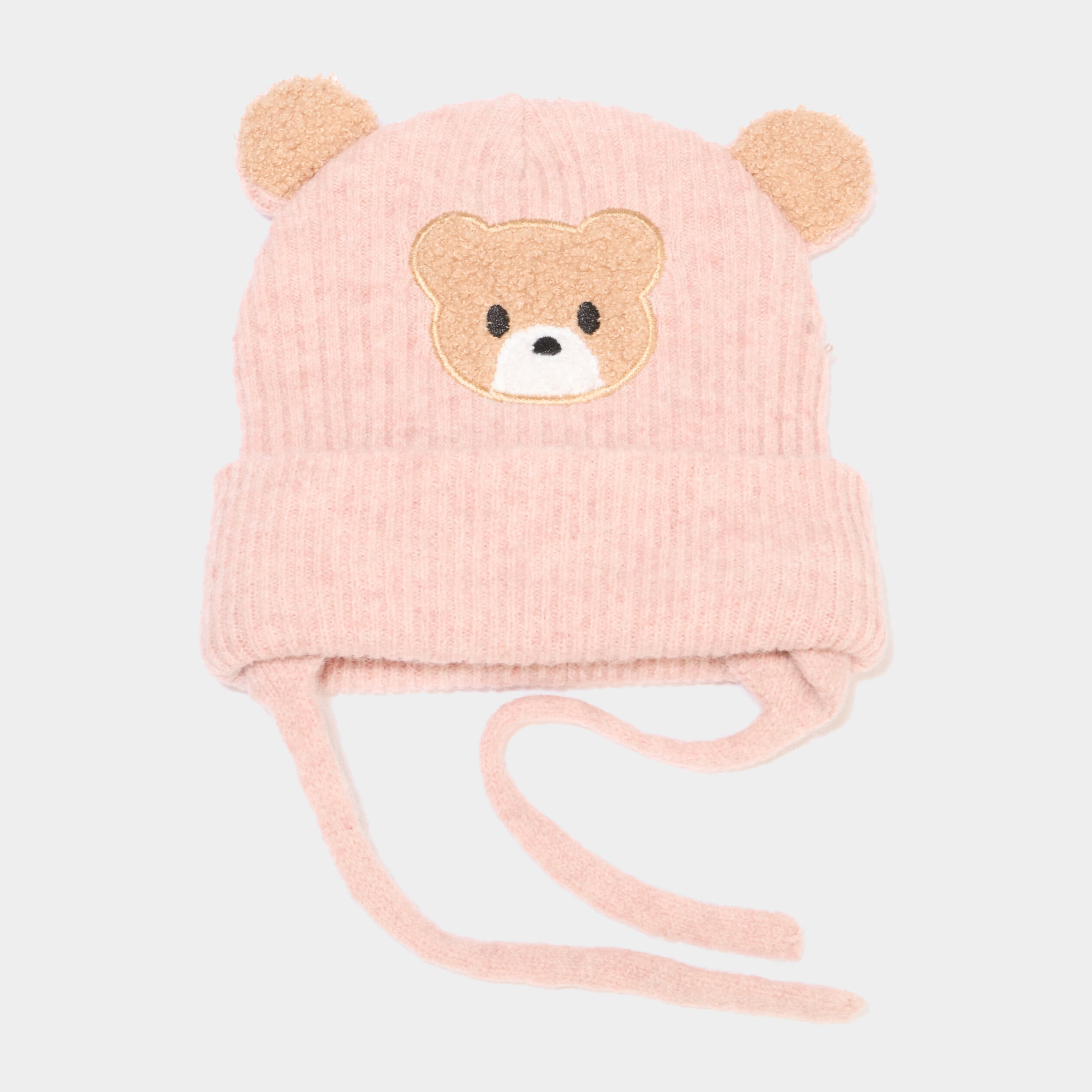 Bonnet avec cordons rose b&eacute;b&eacute;