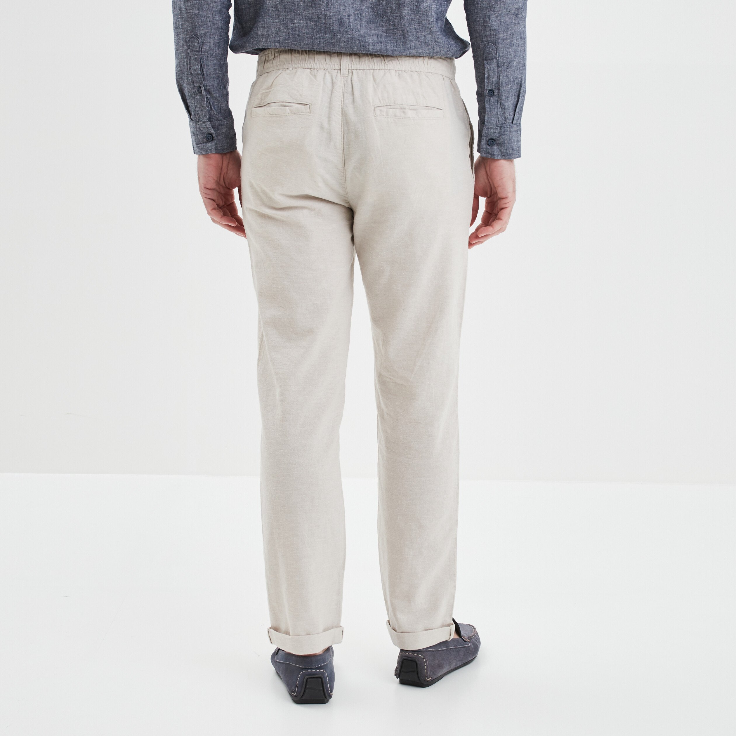 pantalon chino droit lin melange gris clair homme Pantalon chino droit lin mélangé gris clair homme
