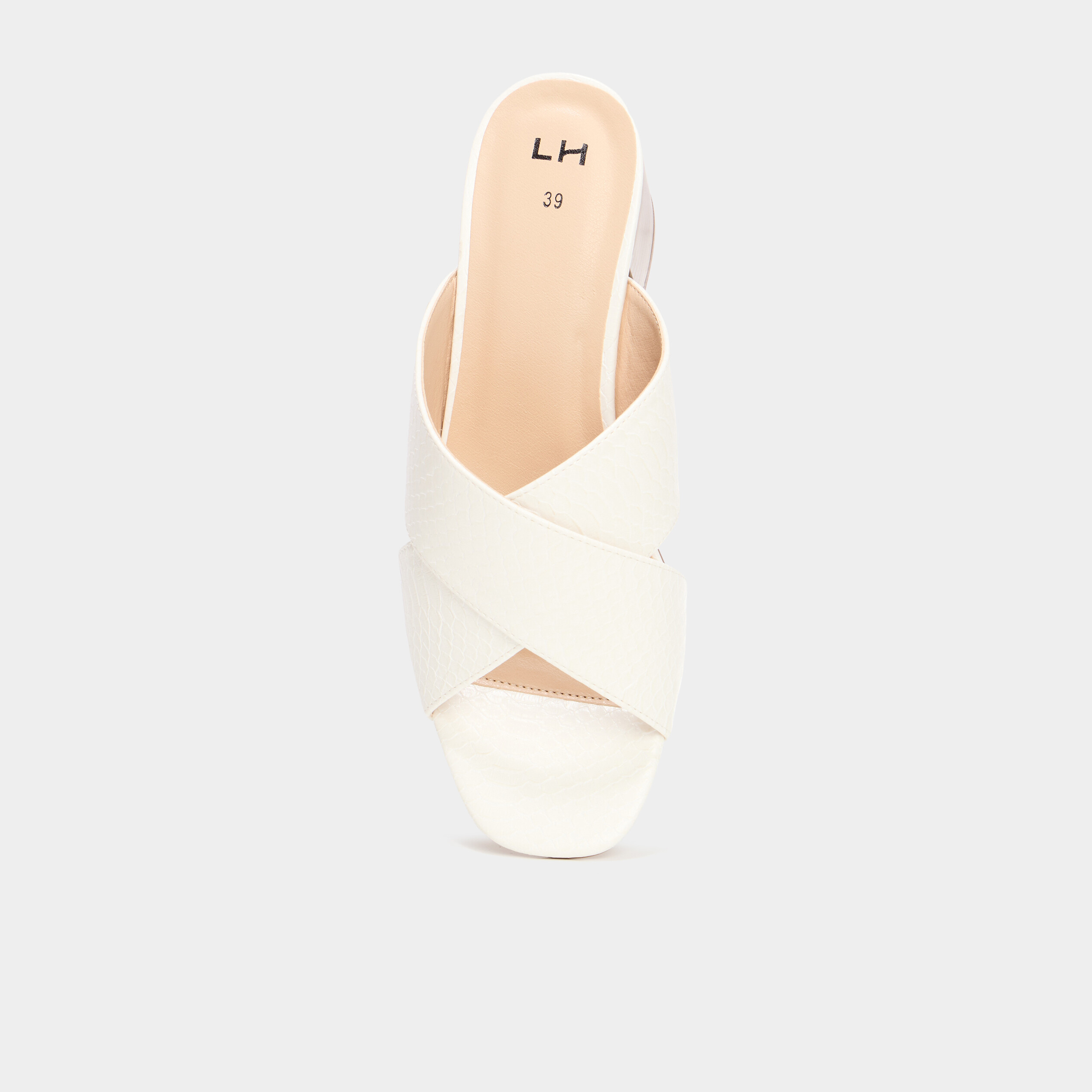 Mules &agrave; talons brides crois&eacute;es blanc femme