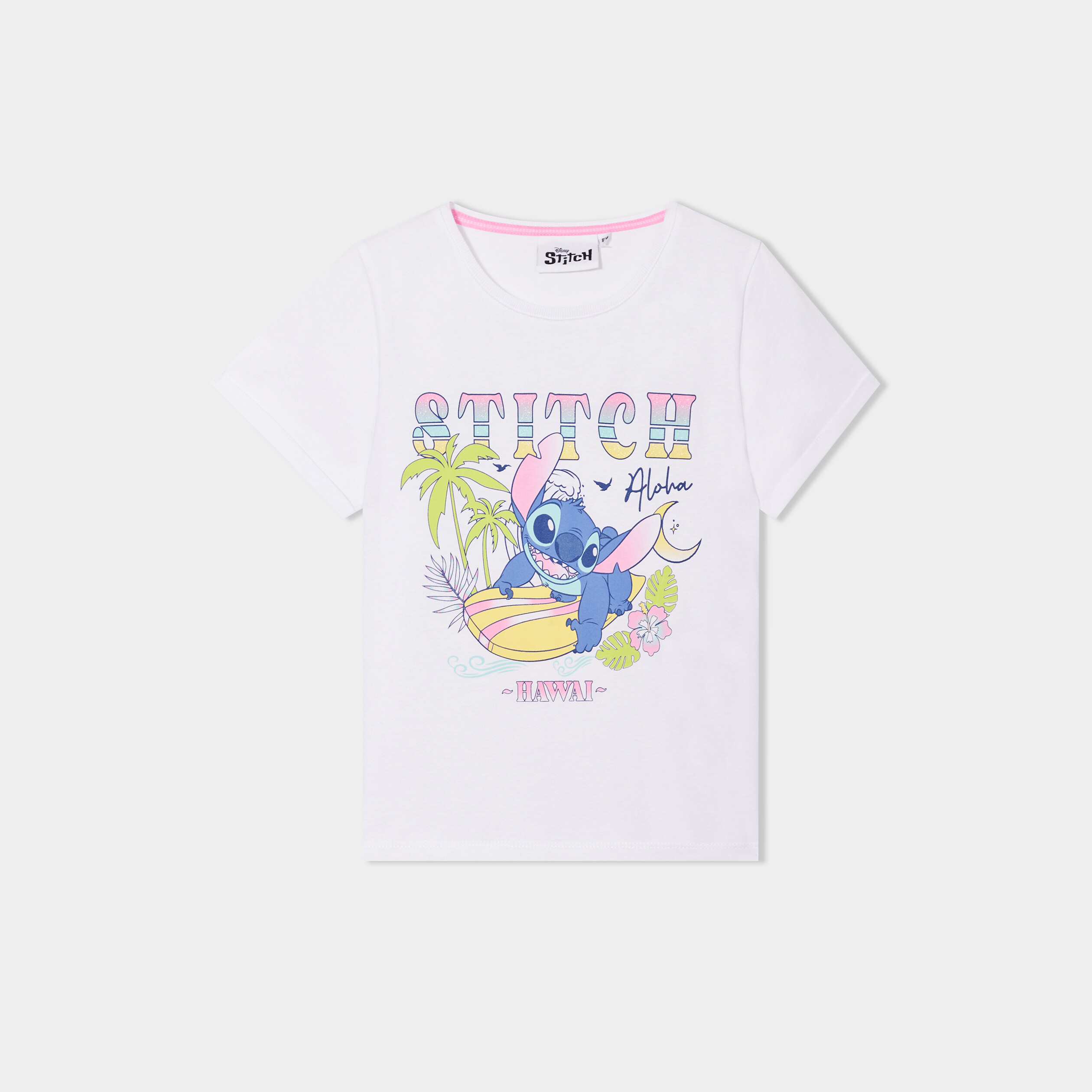 t shirt col rond manches courtes stitch blanc fille T-shirt col rond manches courtes Stitch blanc fille