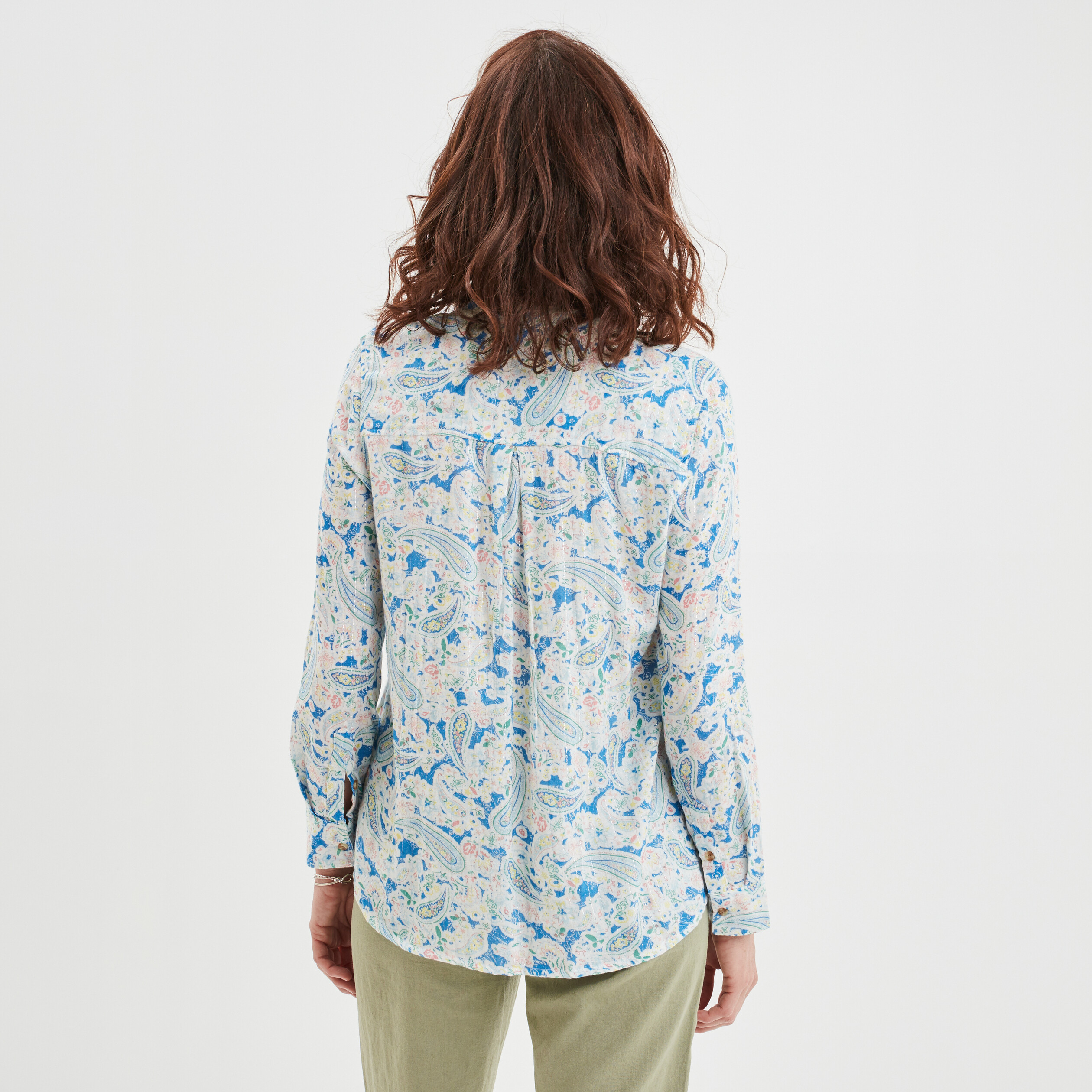 Chemise manches longues col mao multicolore femme