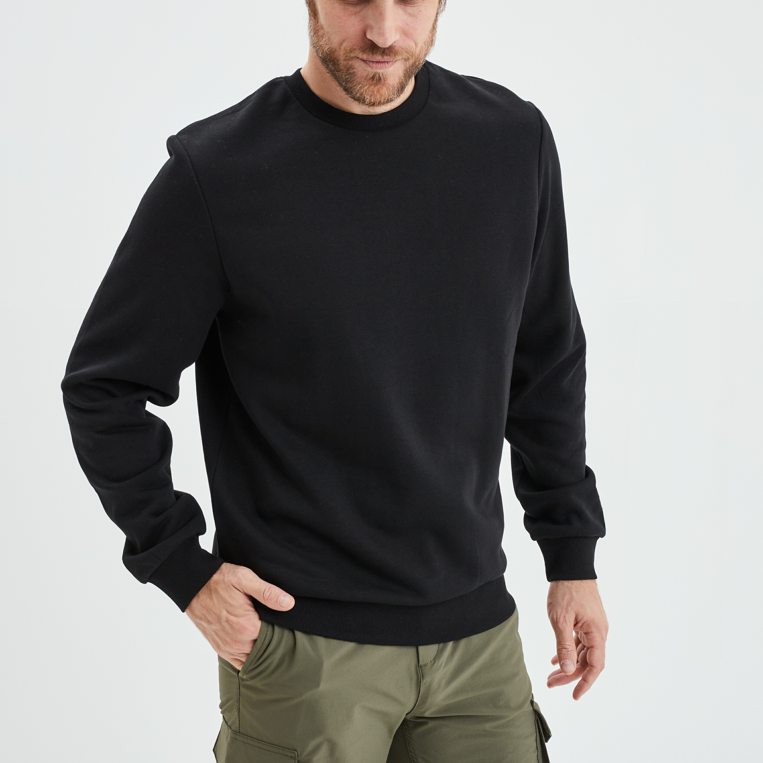 Sweat molleton col rond noir homme