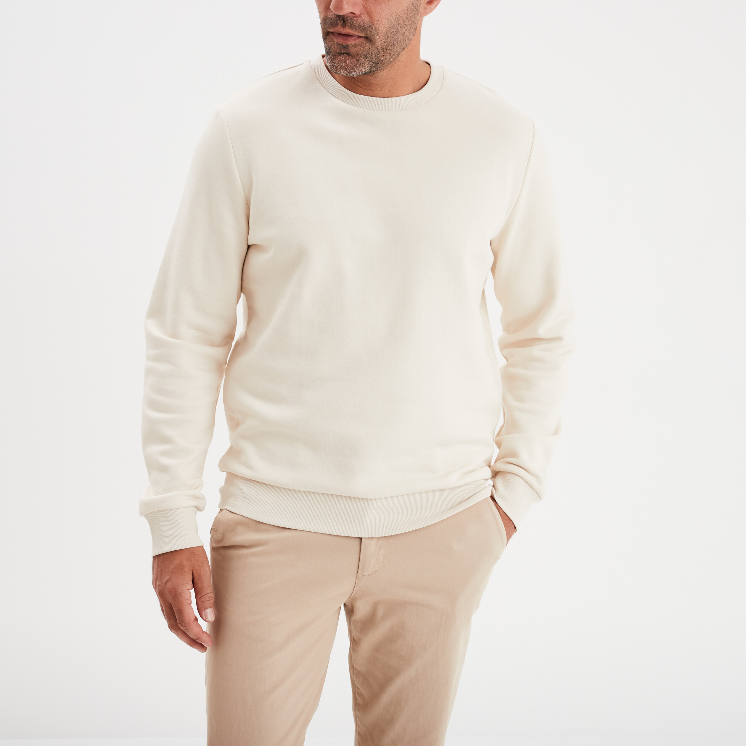 Sweat molleton col rond ecru homme