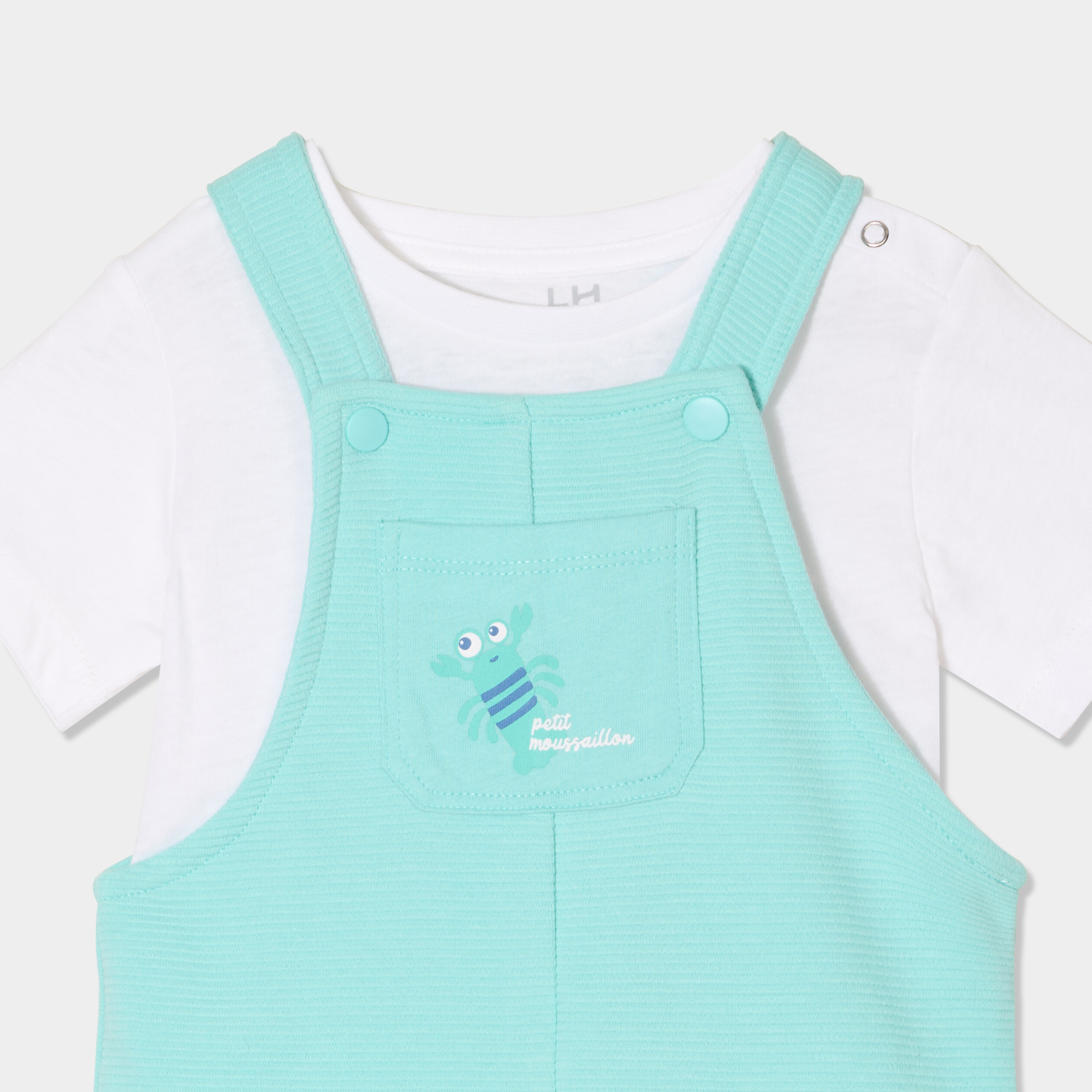 Ensemble 2 pièces avec salopette coton bleu turquoise bébé garçon