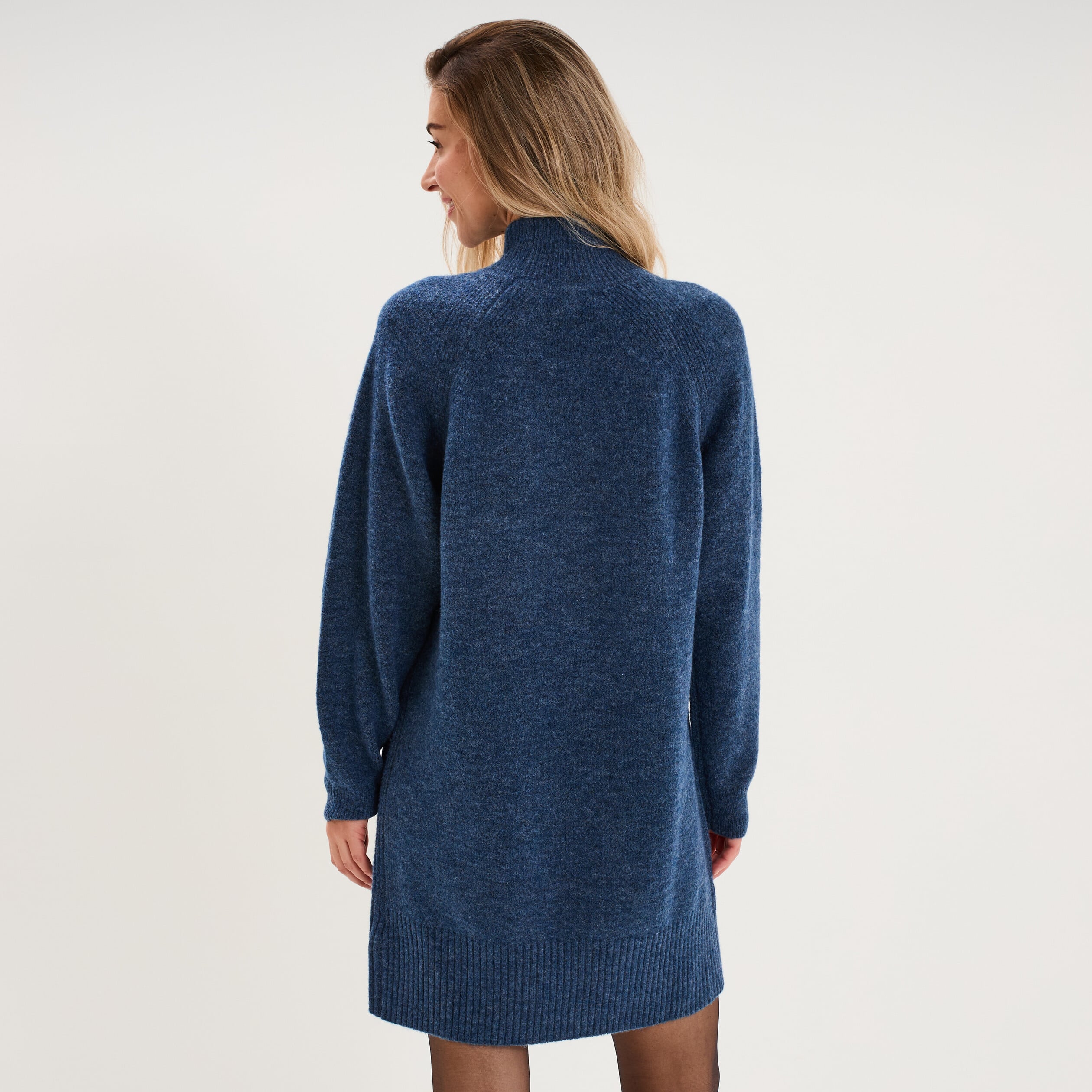 Robe pull col montant manches longues bleu femme