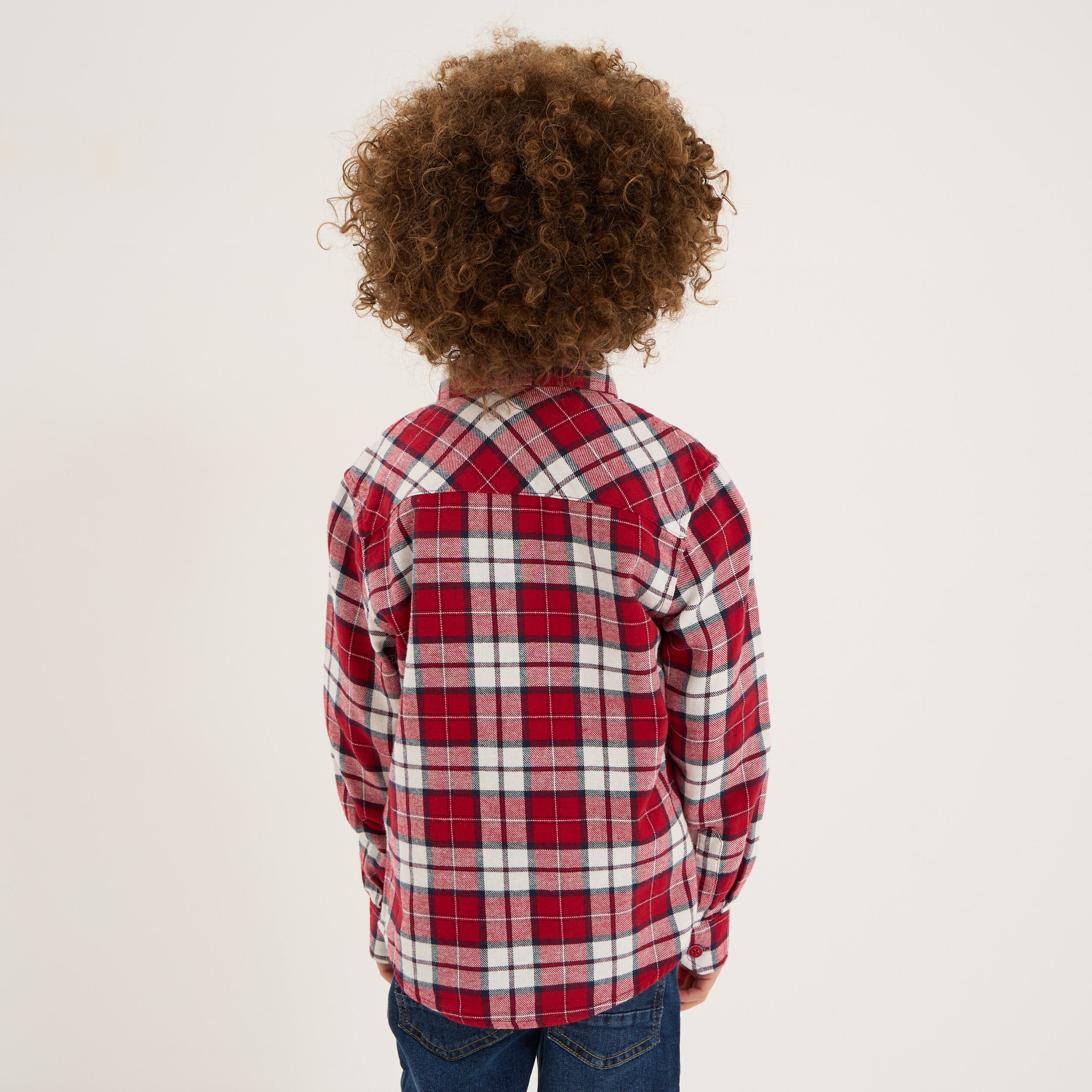 Chemise 1 poche manches longues coton rouge gar&ccedil;on