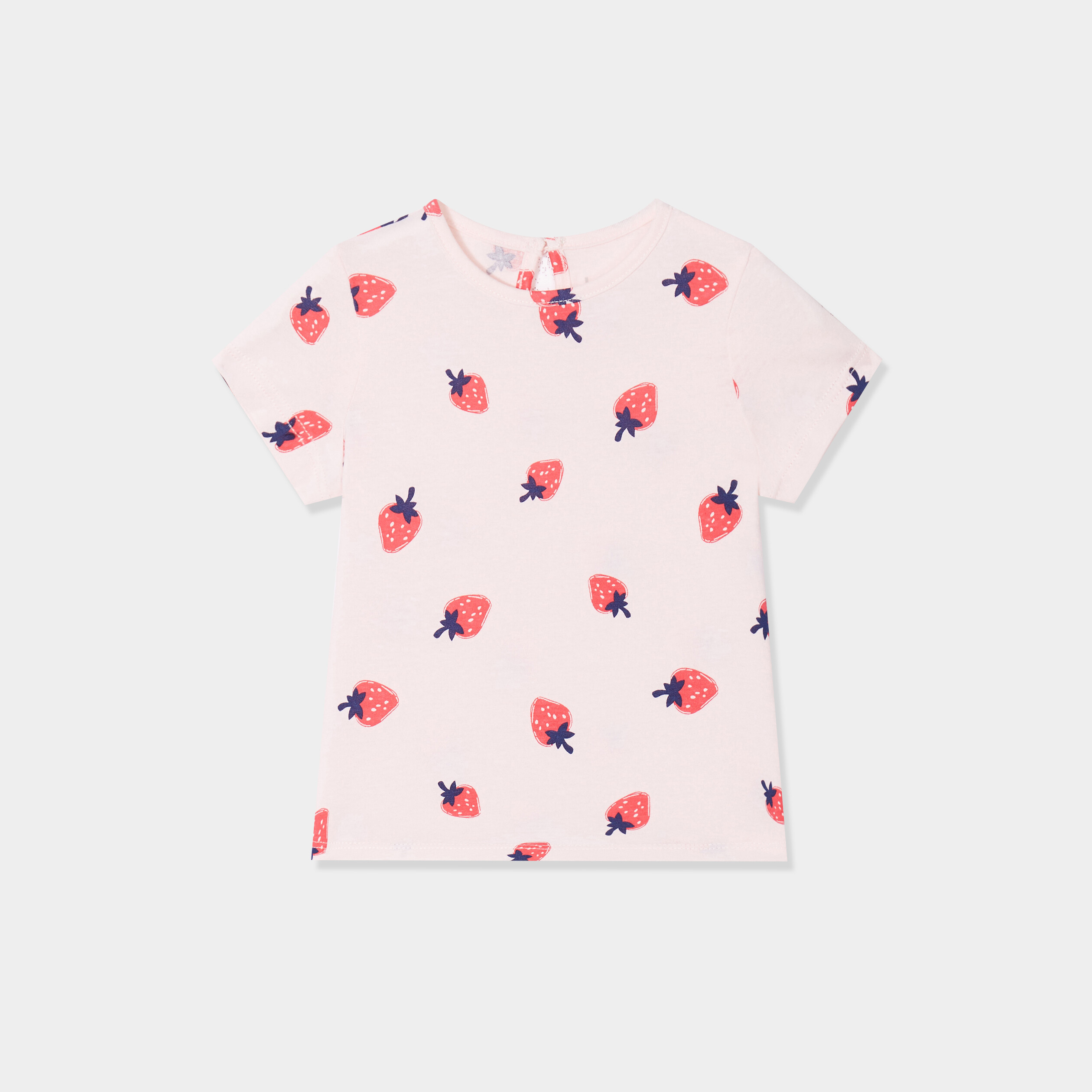 T-shirt col rond manches courtes coton rose clair bébé fille