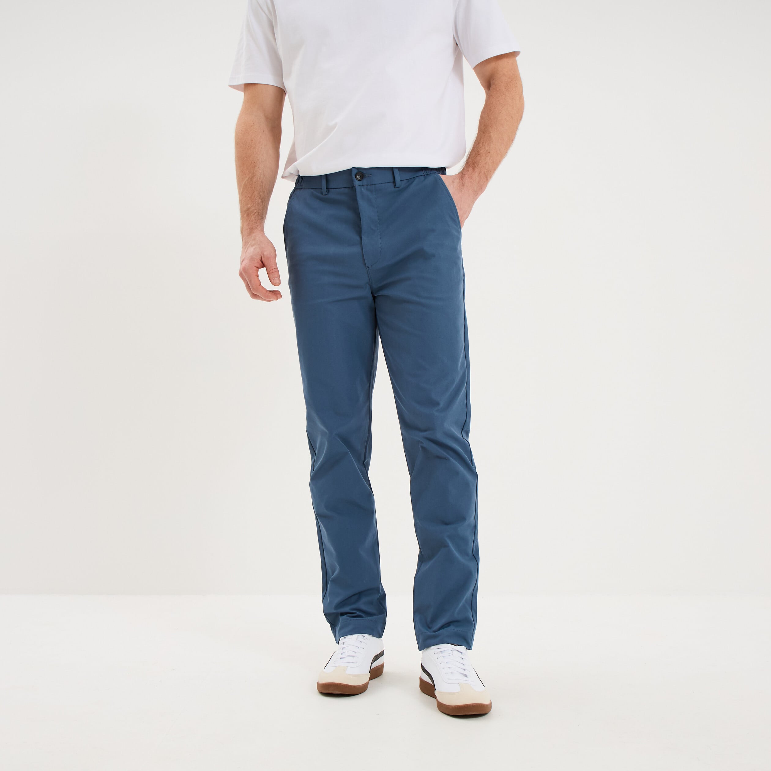 Pantalon chino droit extensible bleu gris homme
