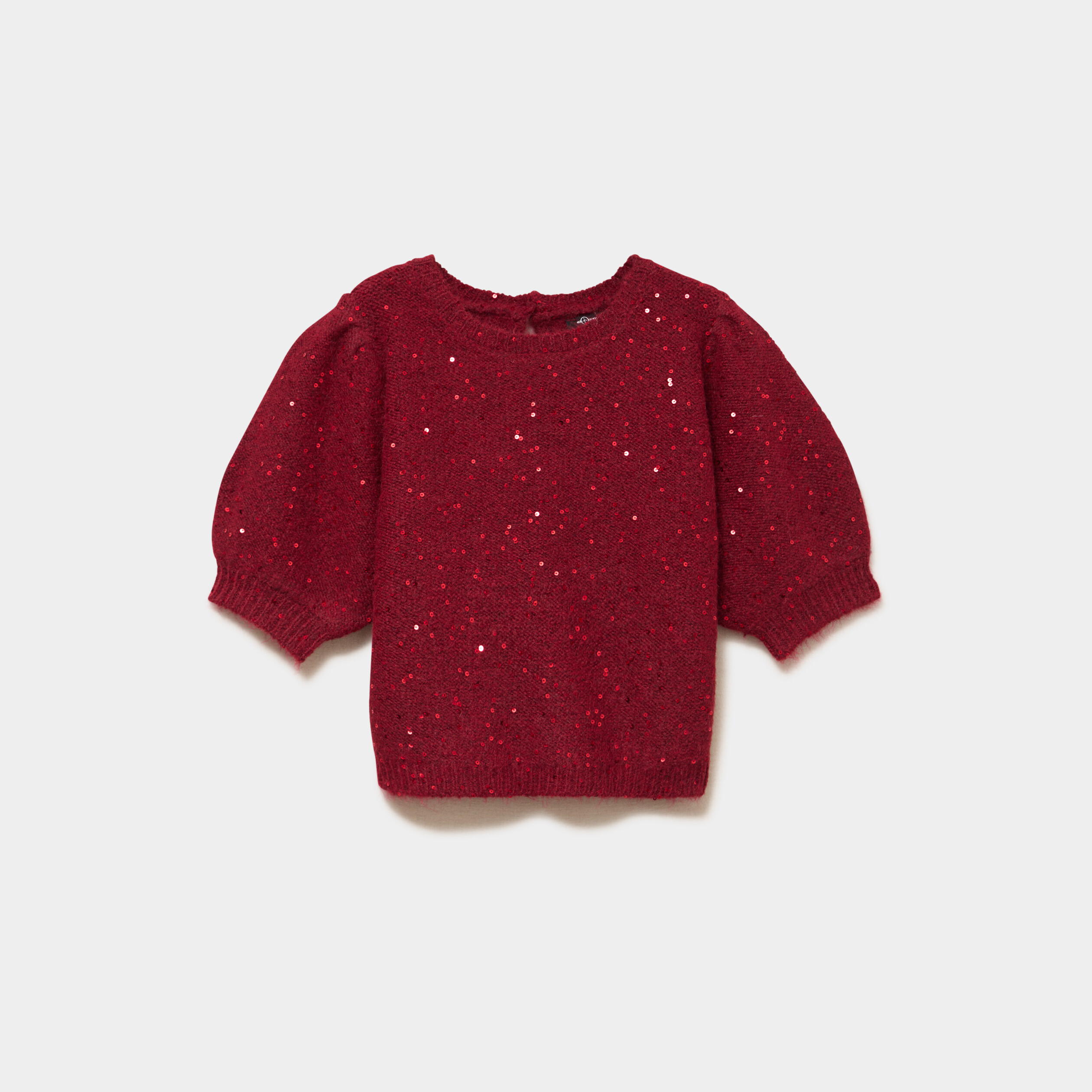 Pull sequins et manches courtes ballons rouge femme