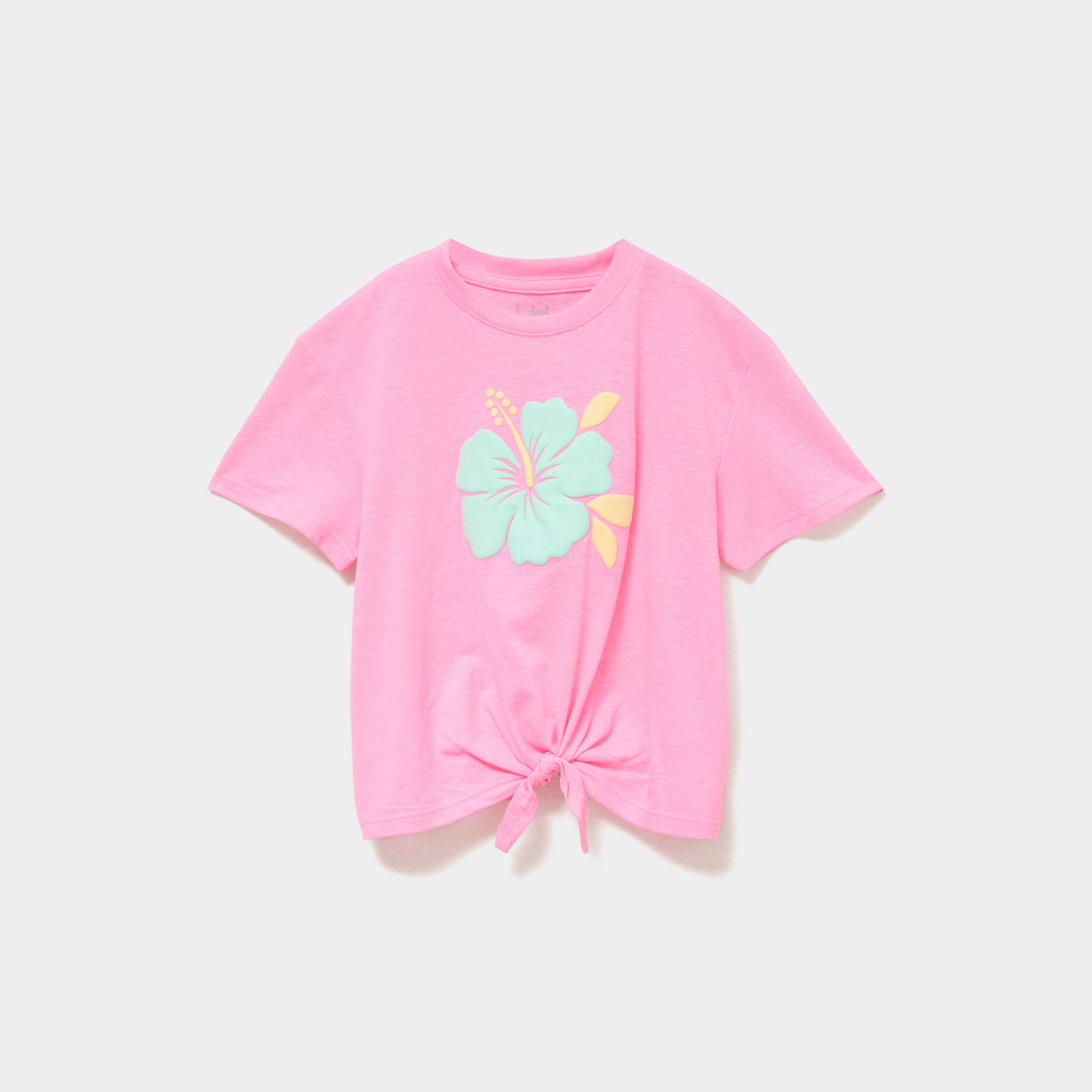 T-shirt nou&eacute; manches courtes rose fluo fille