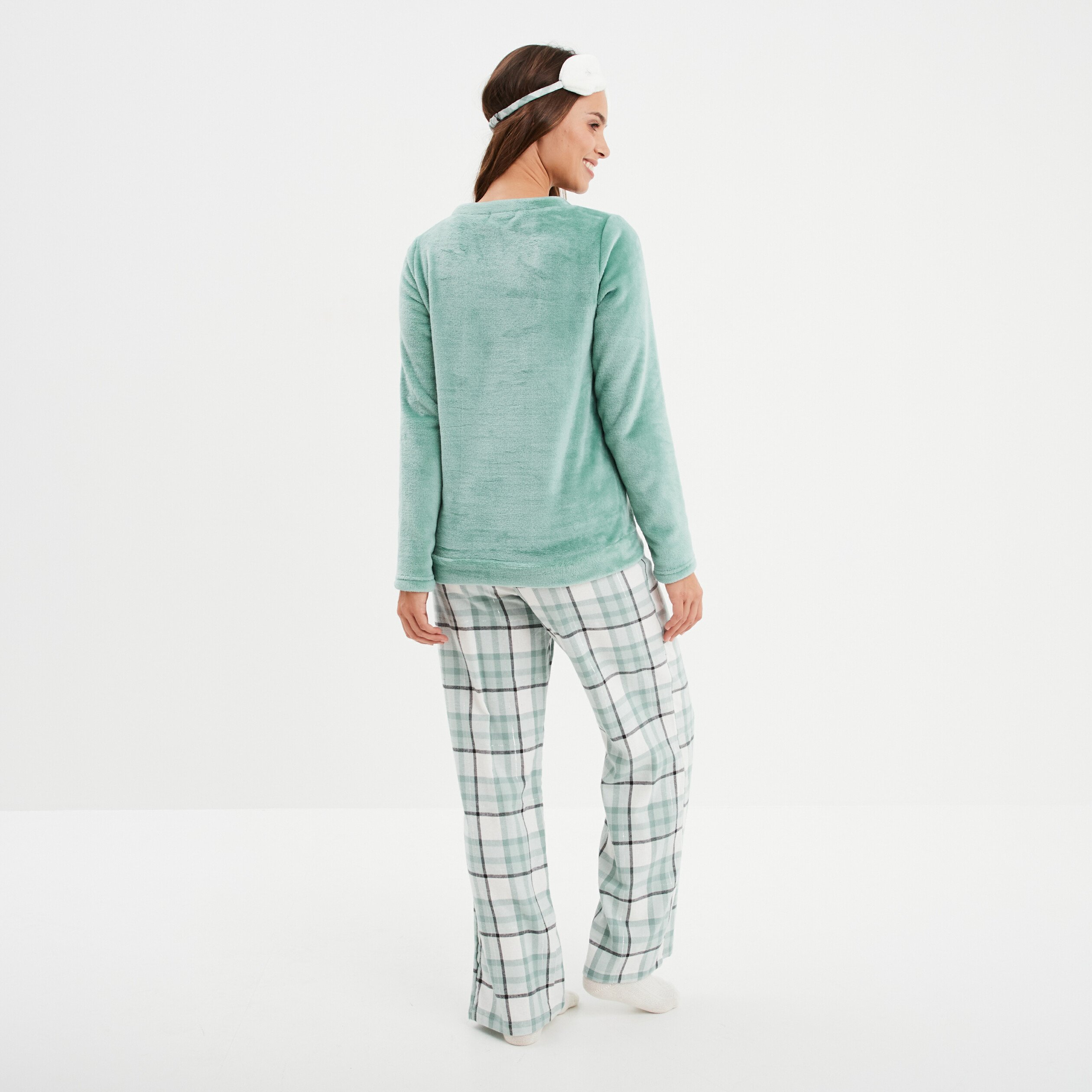 ensemble pyjama effet polaire 3 pieces vert femme Ensemble pyjama effet polaire 3 pièces vert femme