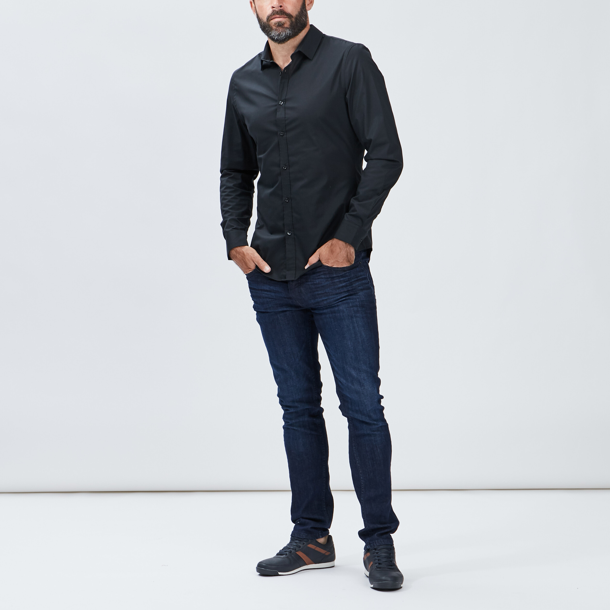 Chemise stretch manches longues noir homme