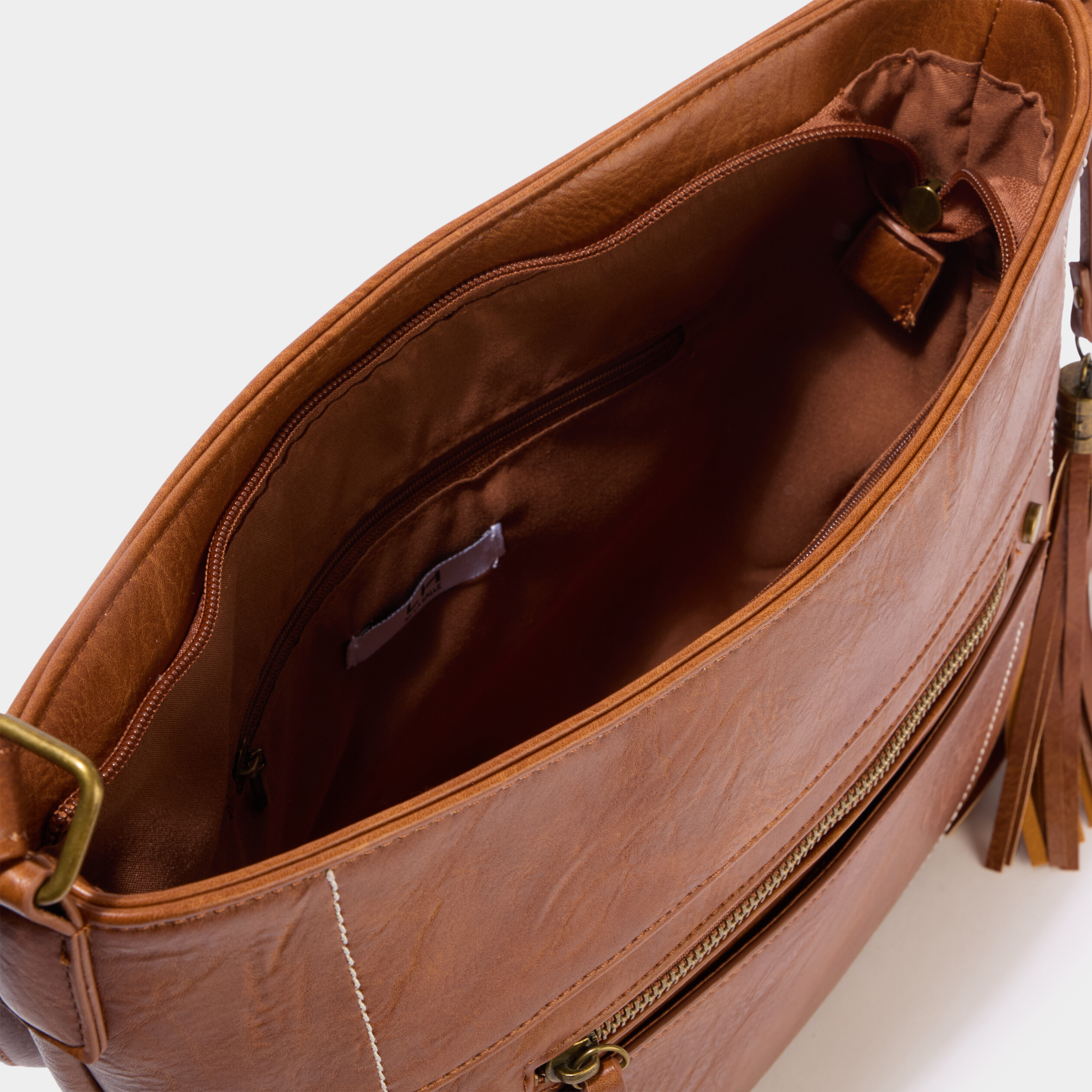 Sac en bandouli&egrave;re marron cognac femme