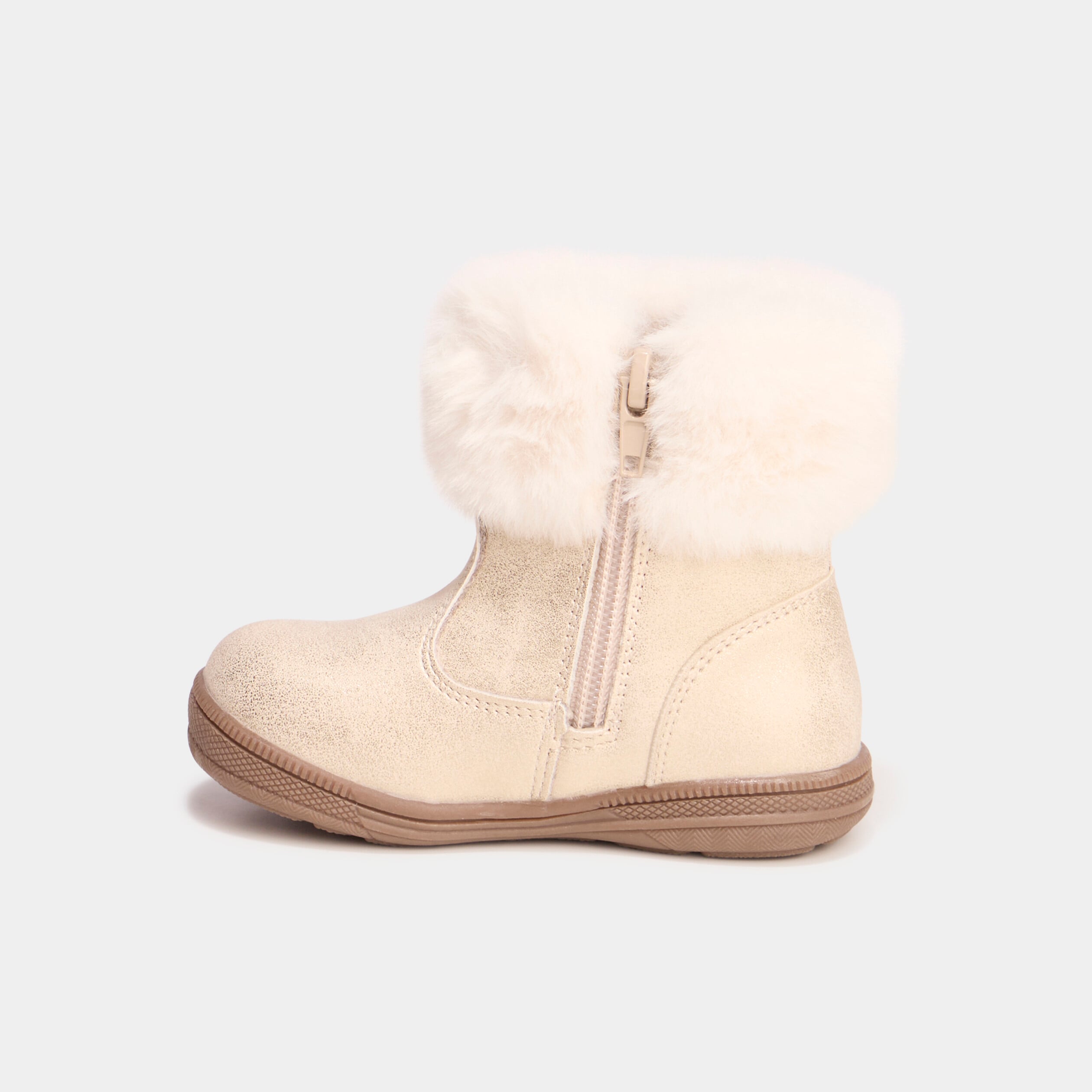 Boots d&eacute;tails fausse fourrure ivoire b&eacute;b&eacute; fille
