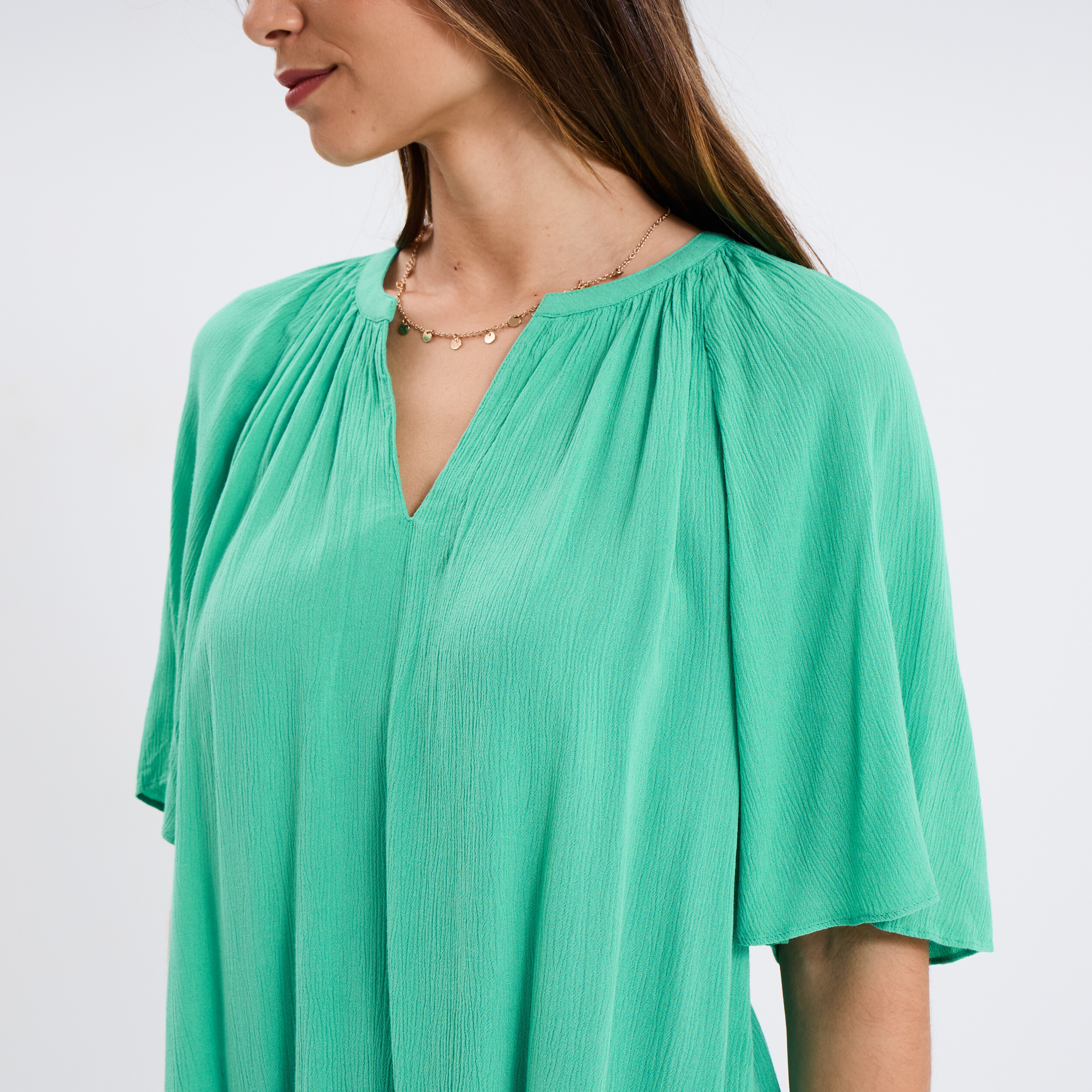 blouse manches papillons col tunisien vert menthe femme Blouse manches papillons col tunisien vert menthe femme