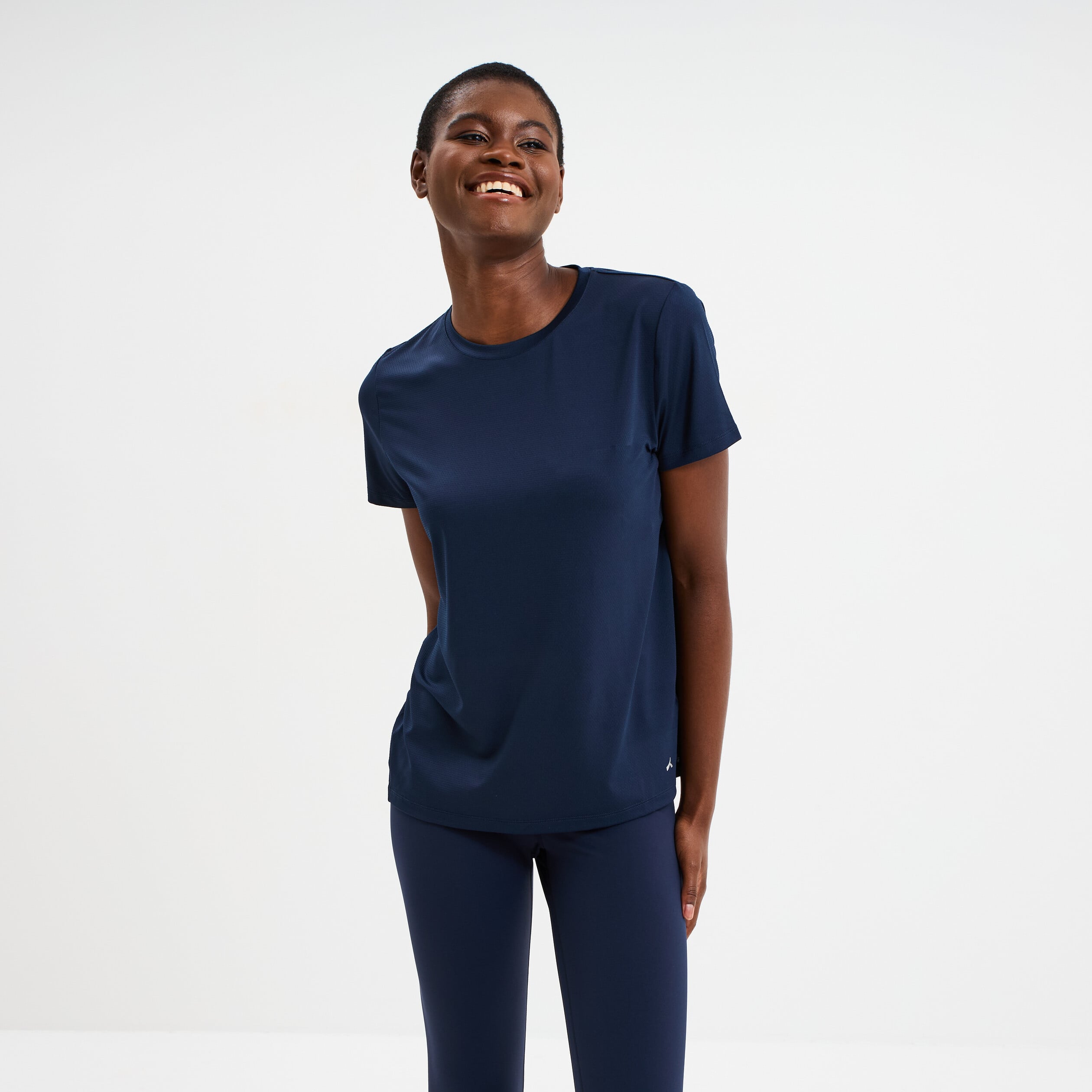 T-shirt de sport droit manches courtes bleu marine femme