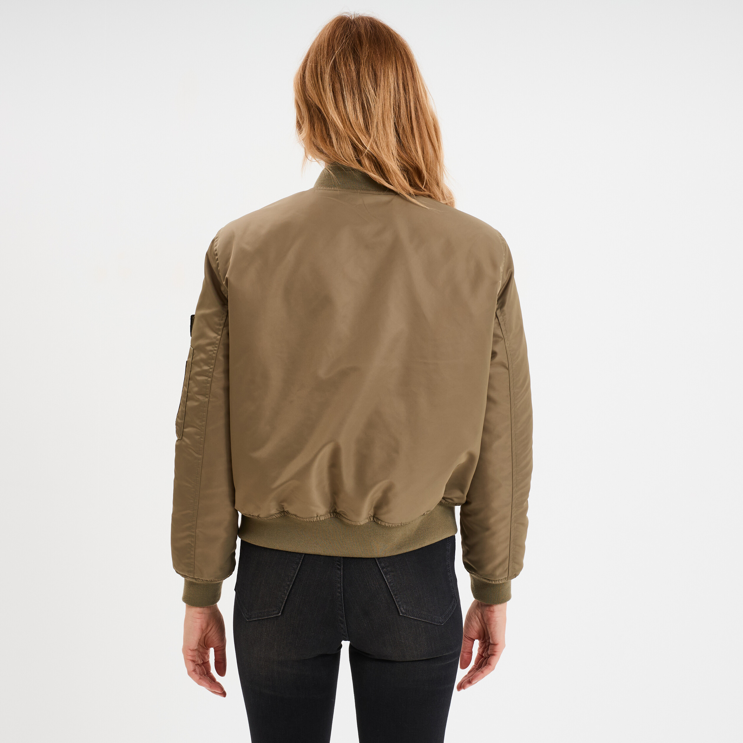 Blouson d&eacute;perlant col teddy vert kaki femme