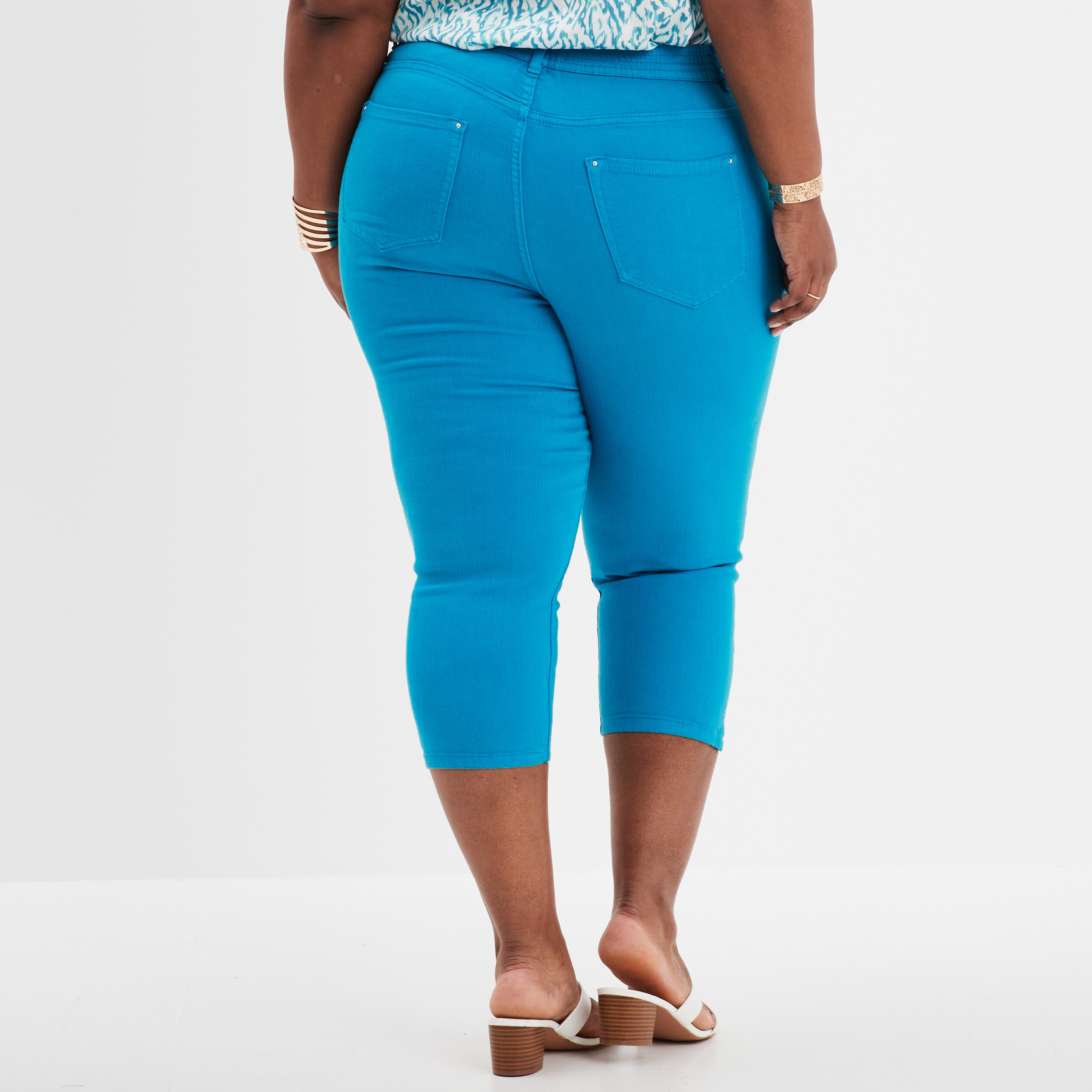 pantalon 78eme slim taille haute bleu canard femmegt Pantalon 7/8ème slim taille haute bleu canard femme grande taille