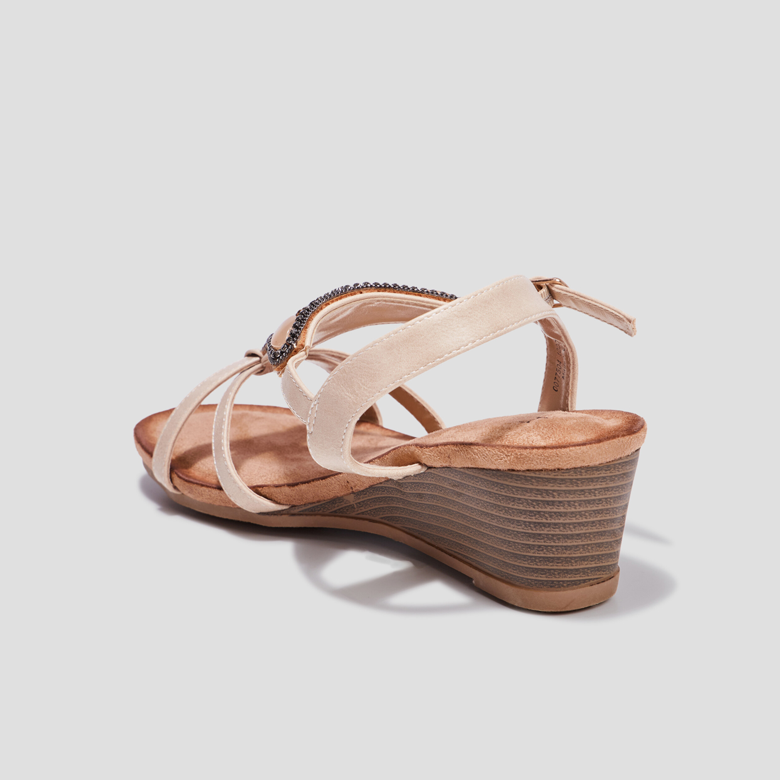 Sandales compens es bijoux et perles sable femme