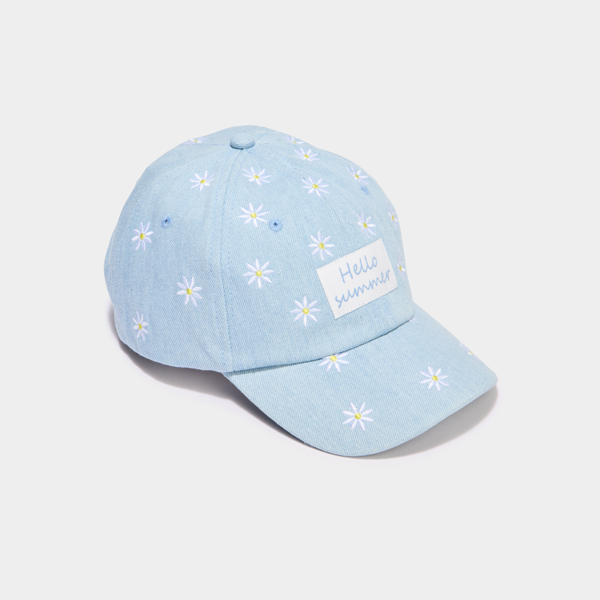 Casquette en jean brod&eacute;e coton bleu fille