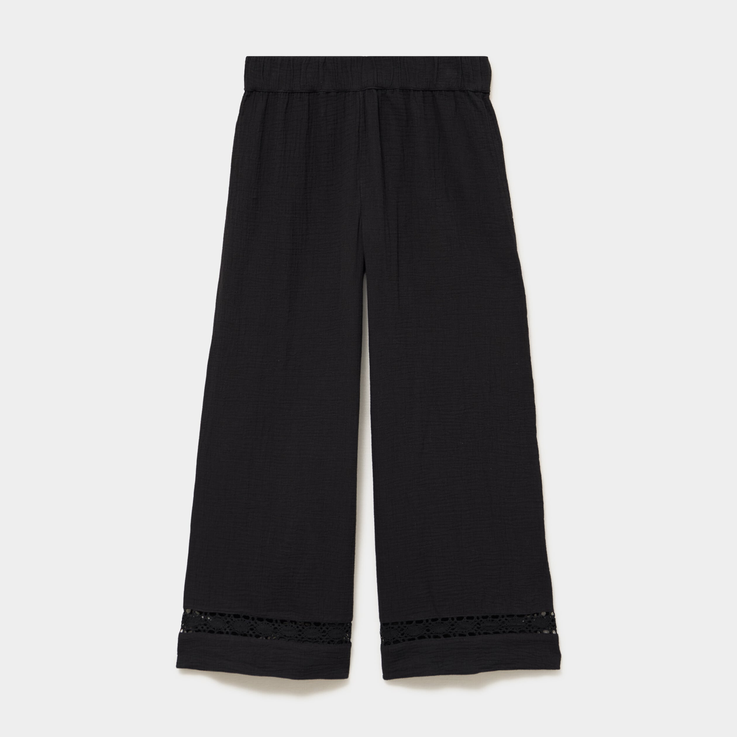 Pantalon large &eacute;lastiqu&eacute;e gaze coton noir femme